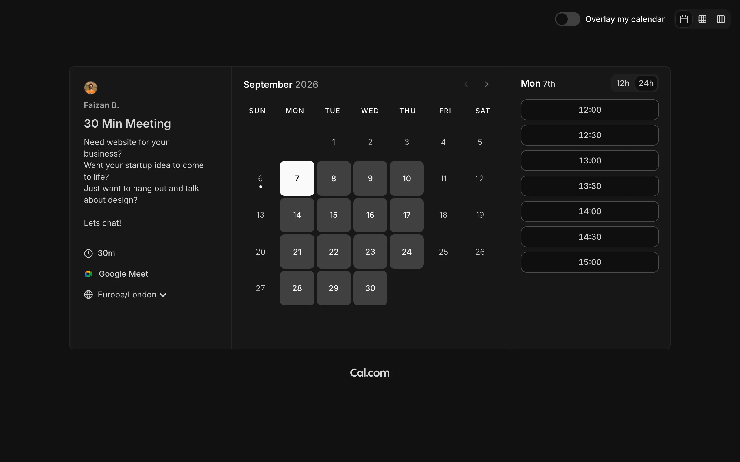 Screenshot of 30 Min Meeting | Faizan B. | Cal.com