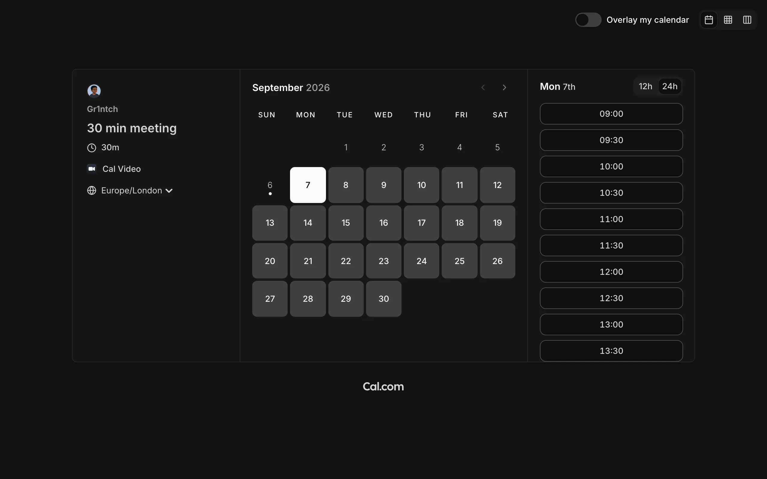 Screenshot of 30 min meeting | Gr1ntch | Cal.com