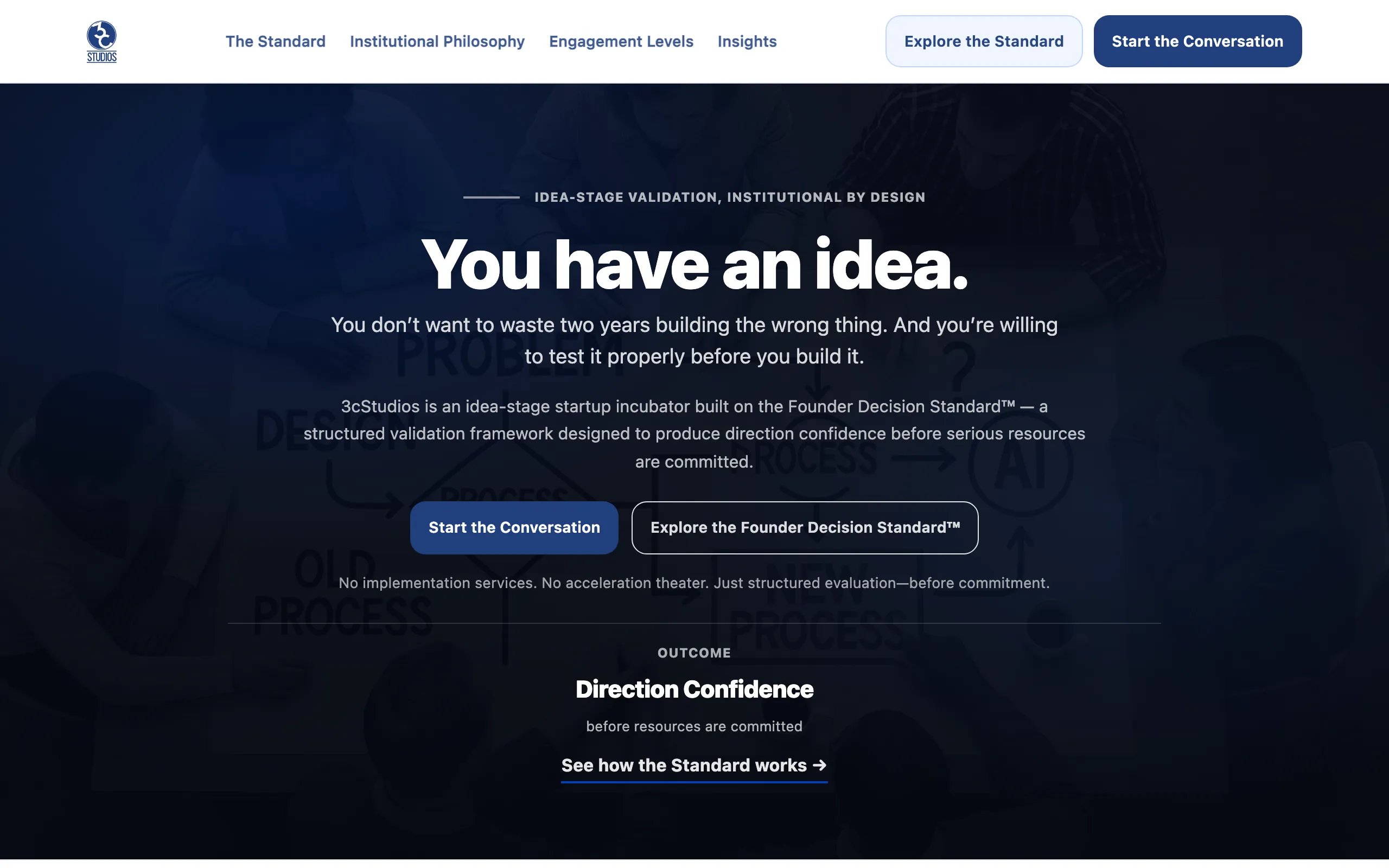Screenshot of 3cStudios | Idea-Stage Startup Incubator for Structured Validation