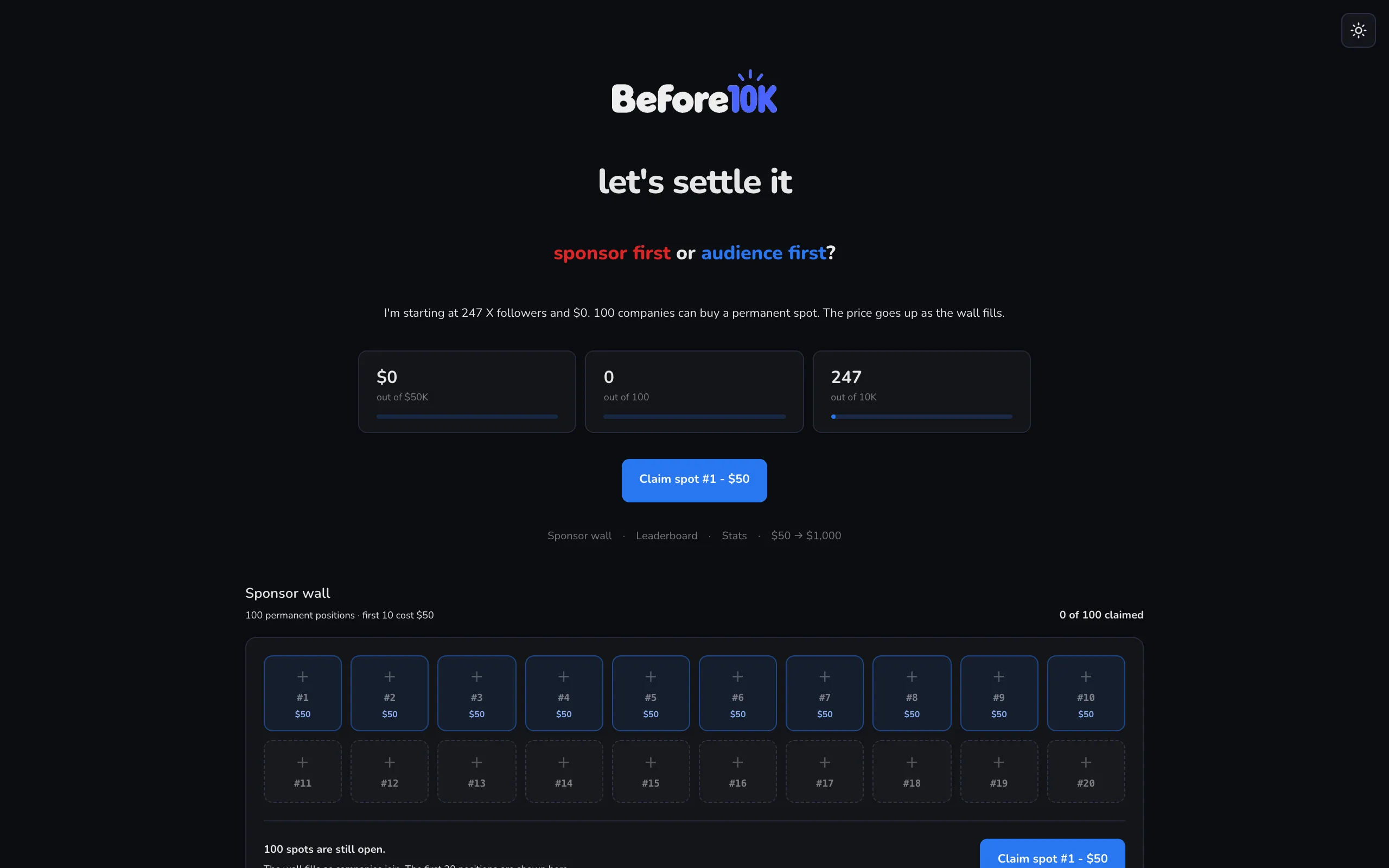 Screenshot of $50K before 10K followers · Before10K