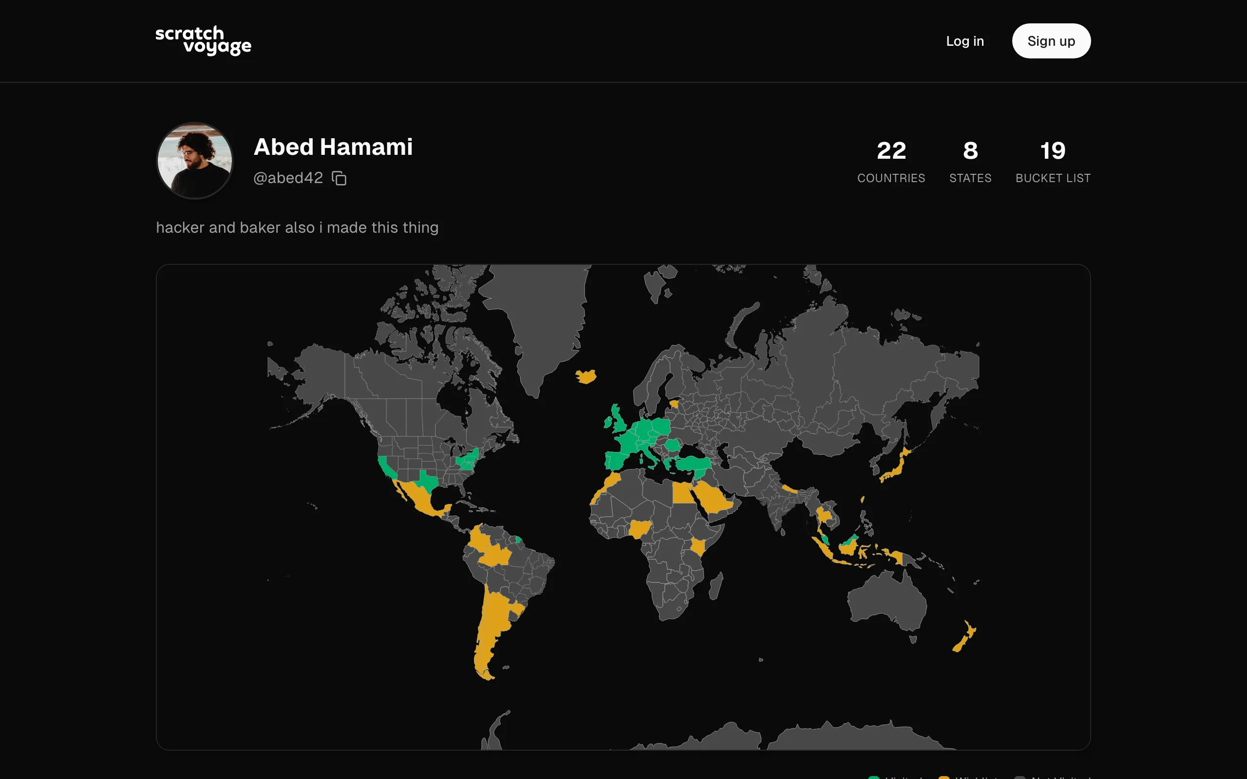 Screenshot of Abed Hamami's Travel Map - Scratch Voyage