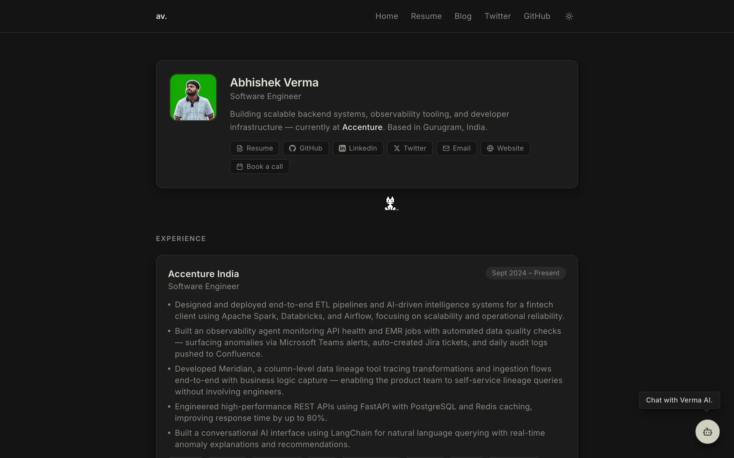 Screenshot of Abhishek Verma — Data &amp; AI Engineer