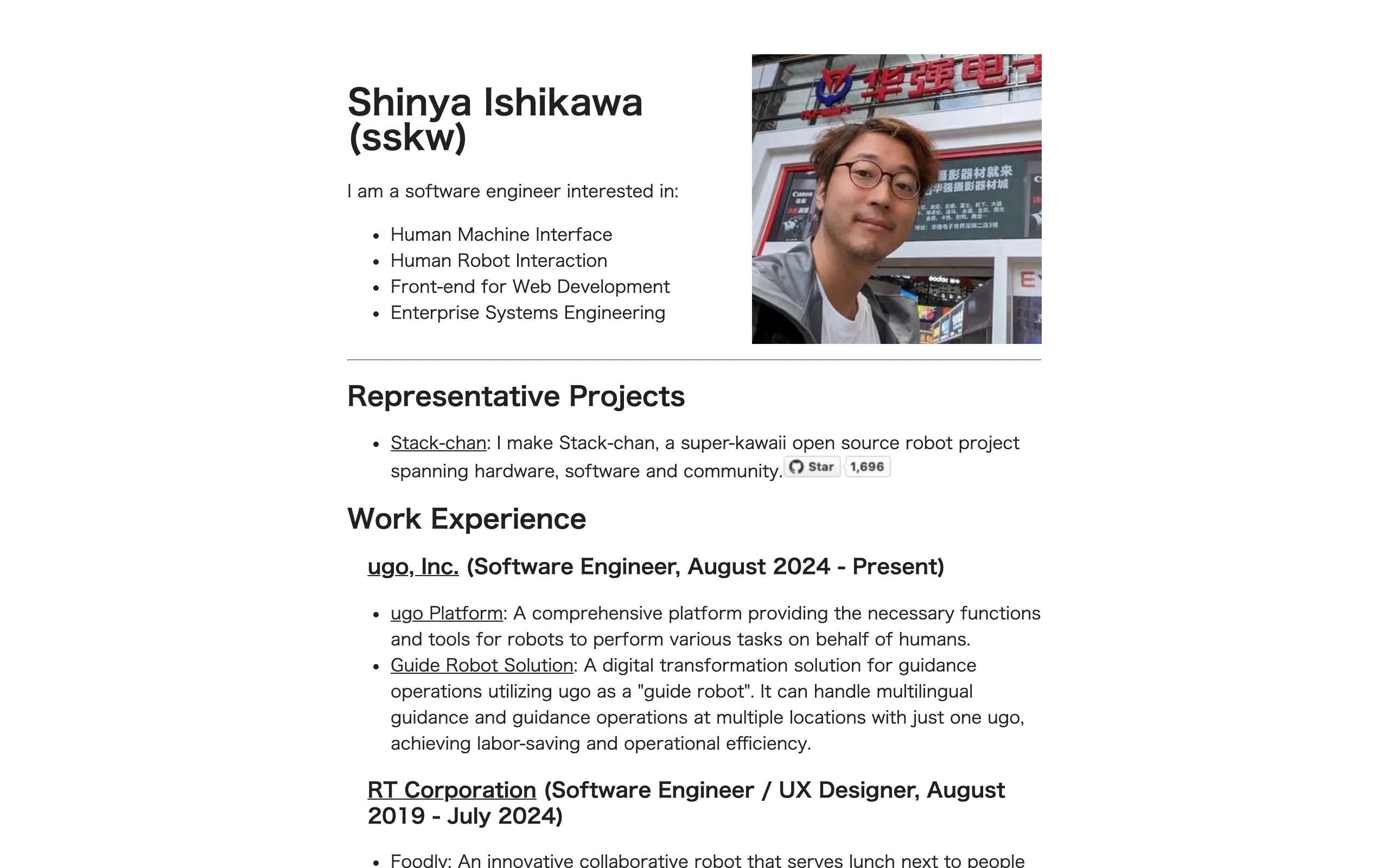 Screenshot of About me - sskw's website