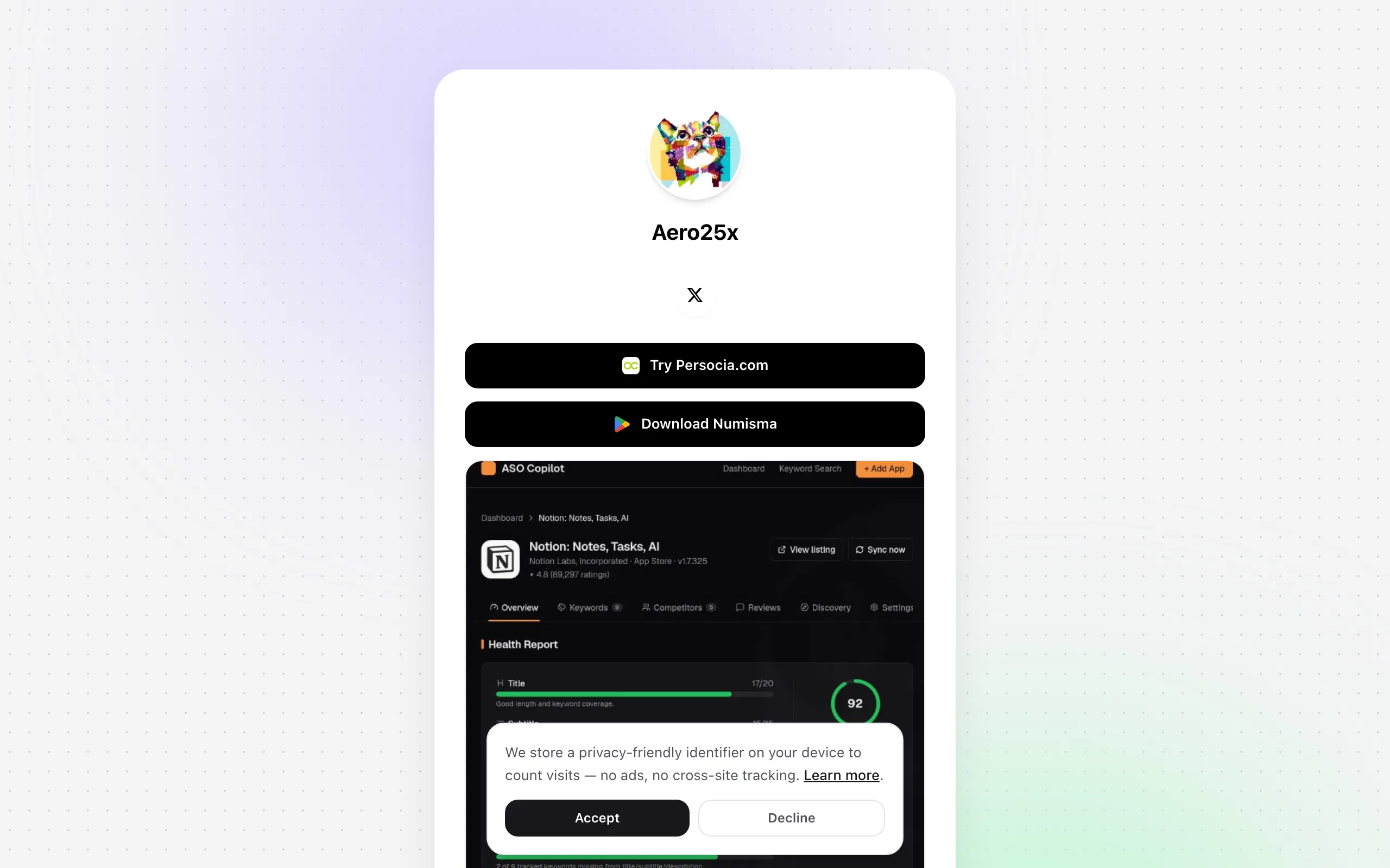 Screenshot of Aero25x