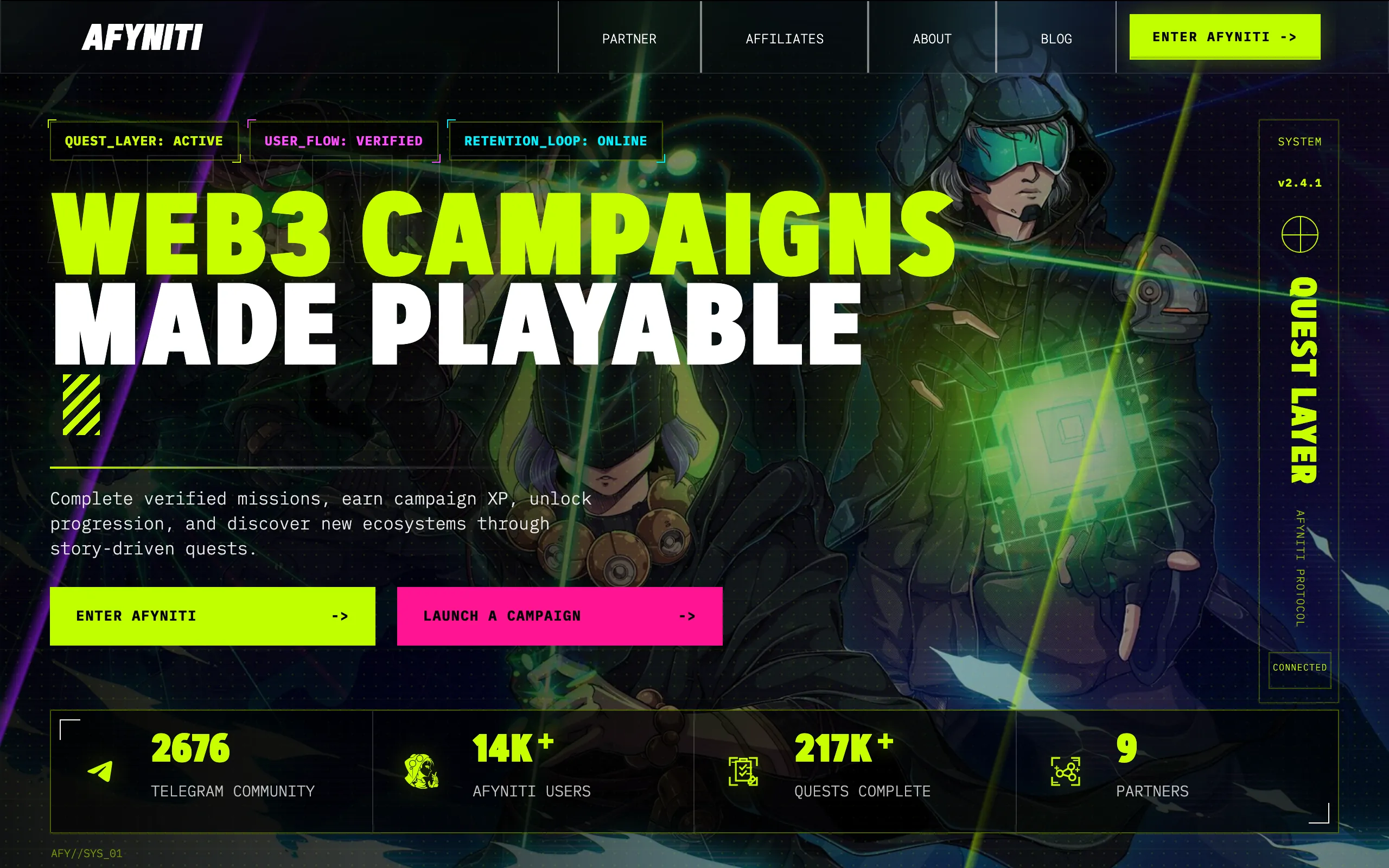Screenshot of Afyniti - Web3 Quest Platform | Campaign XP and Progression