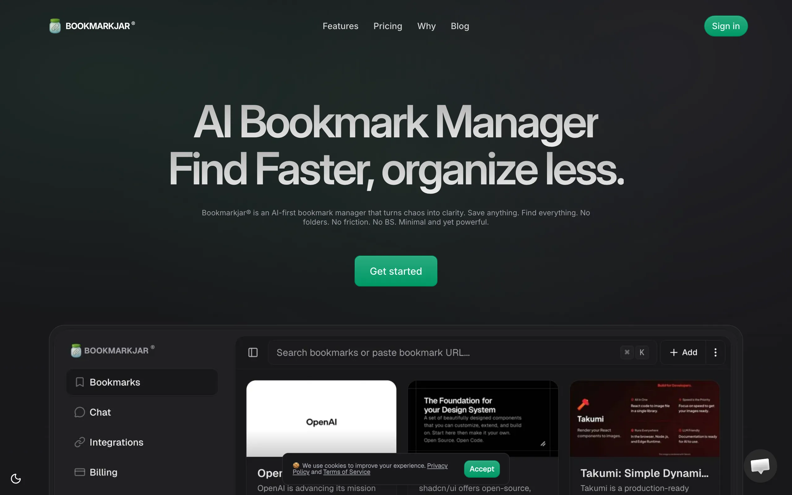 Screenshot of AI Bookmark Manager — Semantic Search, Auto‑Tagging, Sync - Bookmarkjar ®