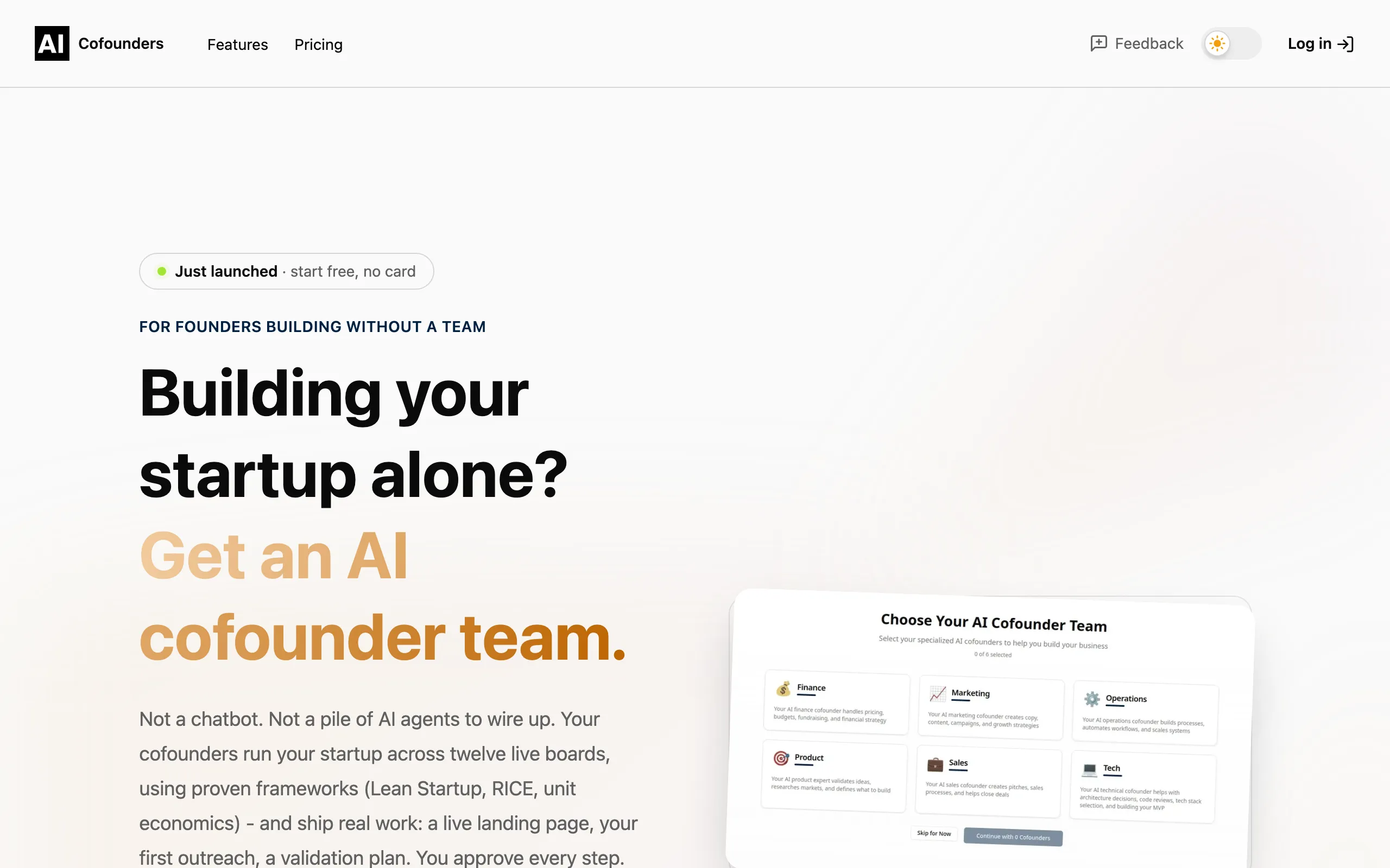 Screenshot of AI Cofounders — Your AI Cofounder Team That Executes