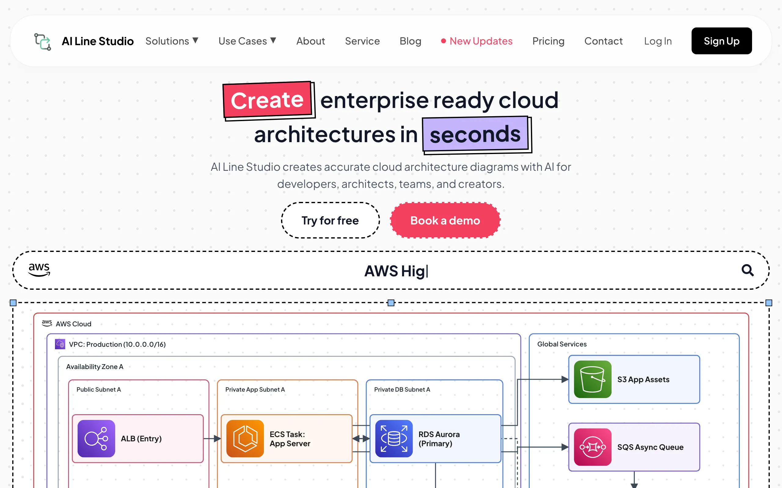 Screenshot of AI Line Studio | AI Cloud Architecture Generator