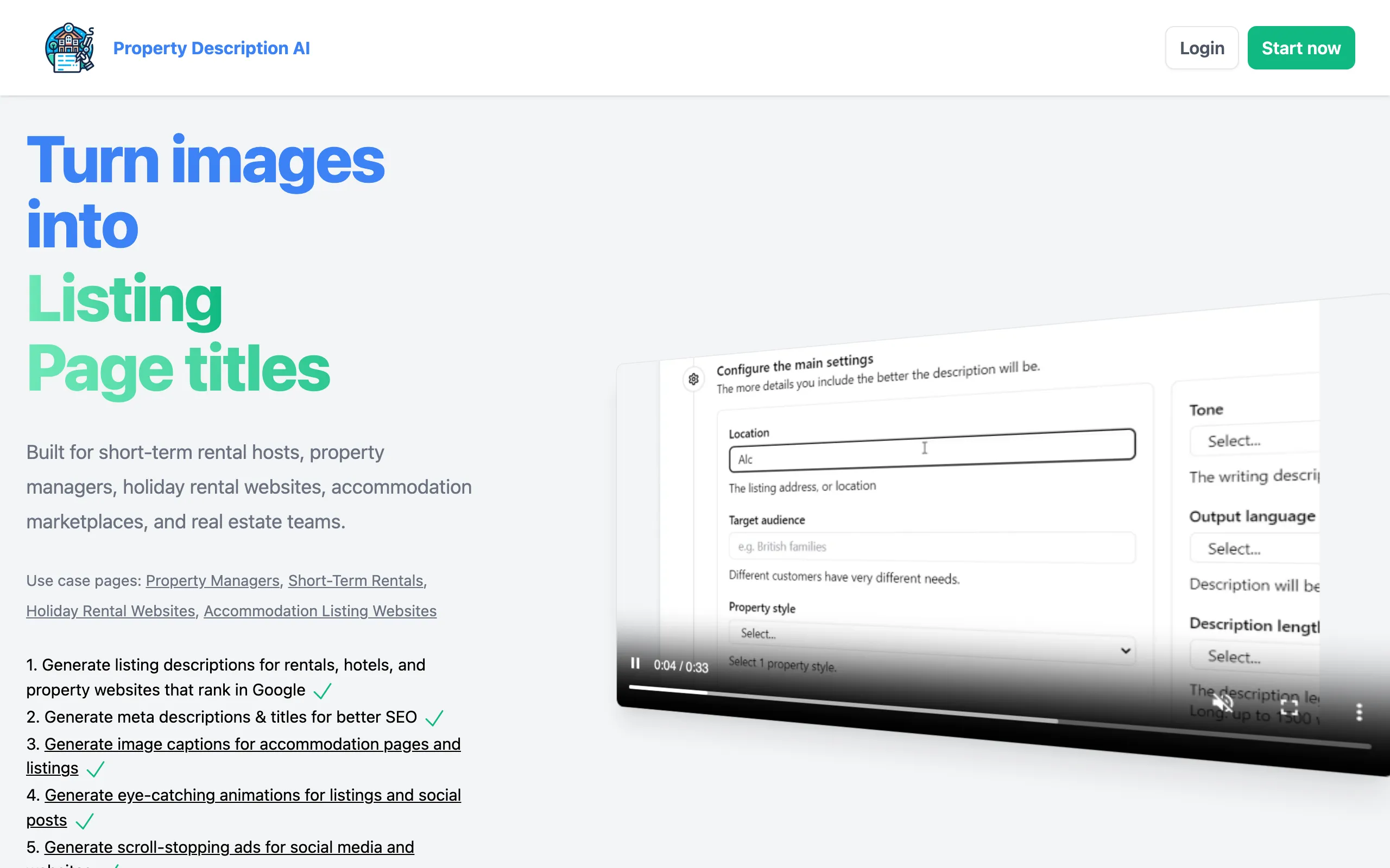 Screenshot of AI Listing Description Generator for Hospitality &amp; Rentals
