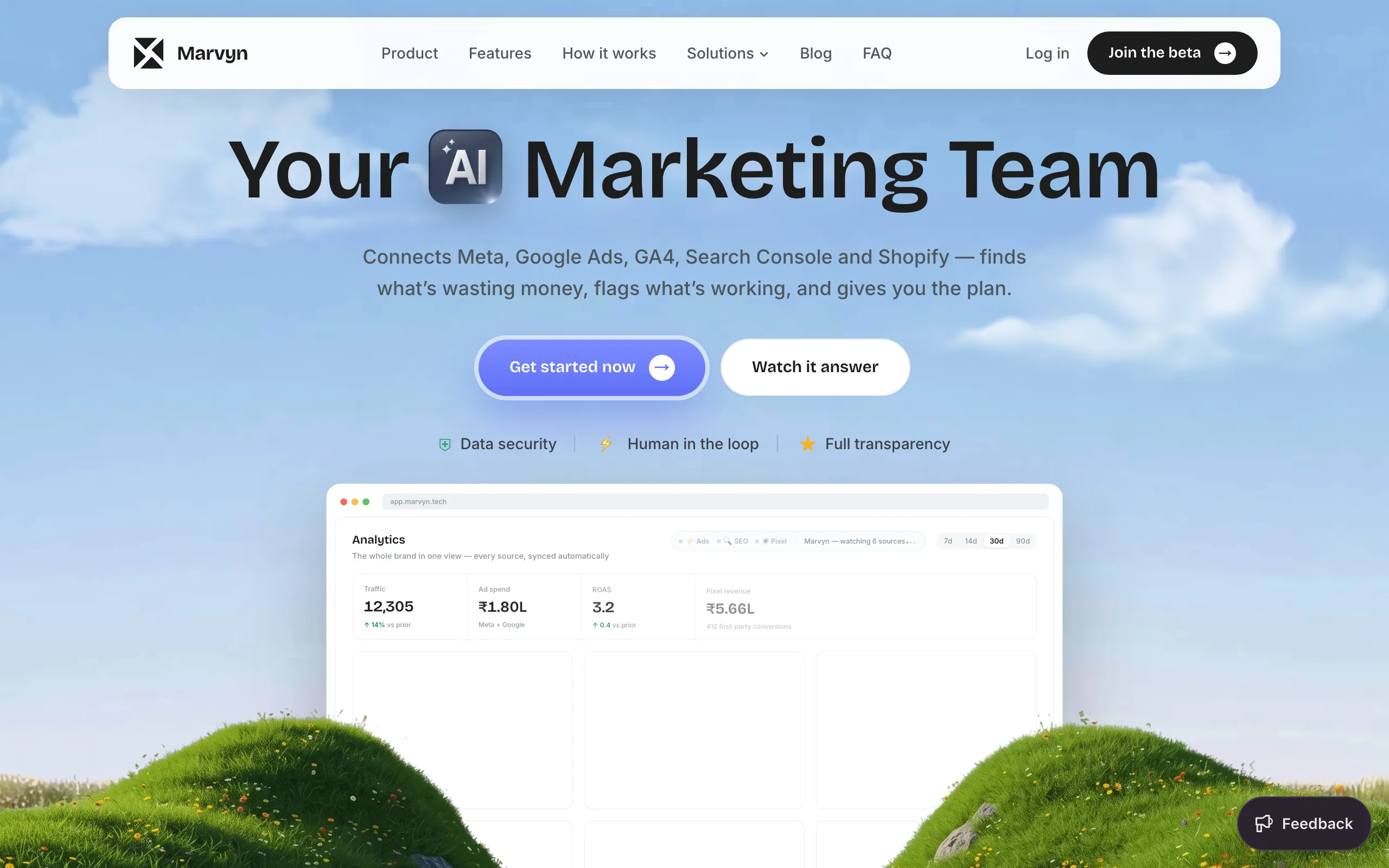 Screenshot of AI Marketing Tool for Ads, SEO &amp; Analytics | Marvyn