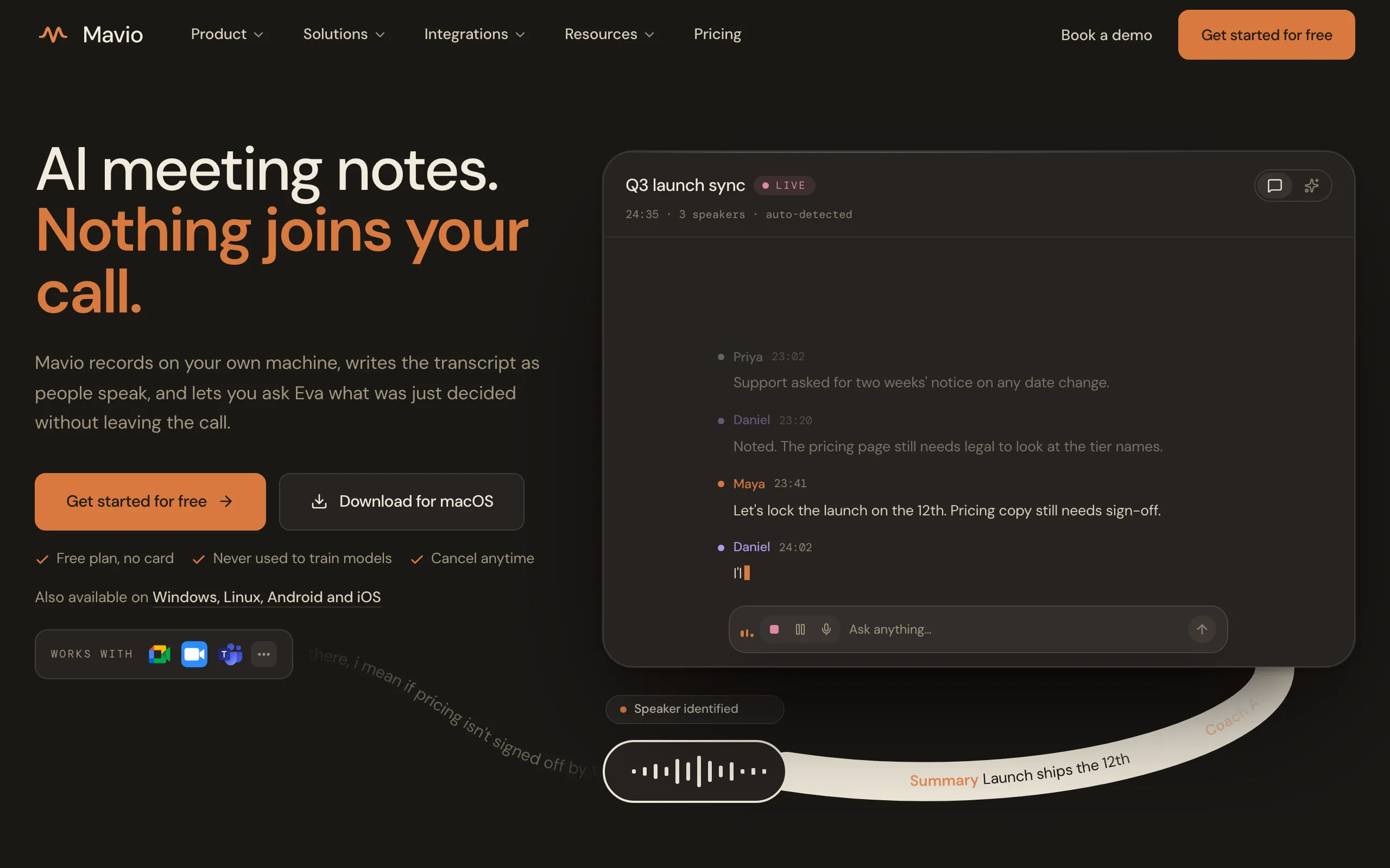 Screenshot of AI Meeting Notes With No Bot in Your Call | Mavio