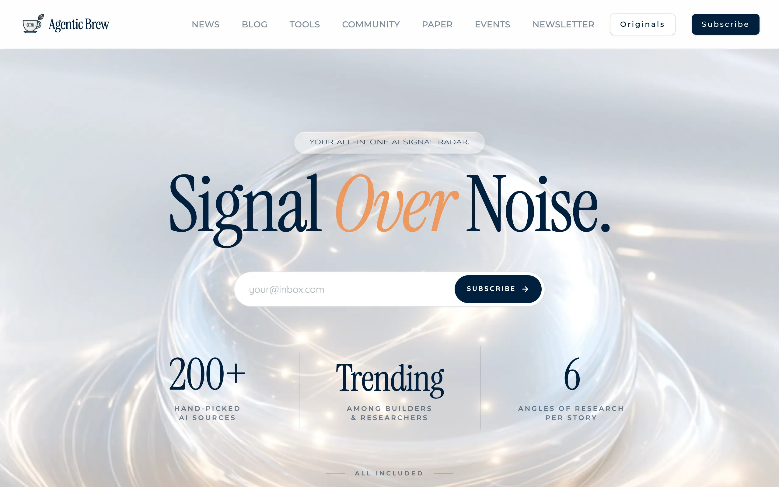 Screenshot of AI News Daily — LLMs, Agents &amp; Research, Brewed Each Morning | Agentic Brew