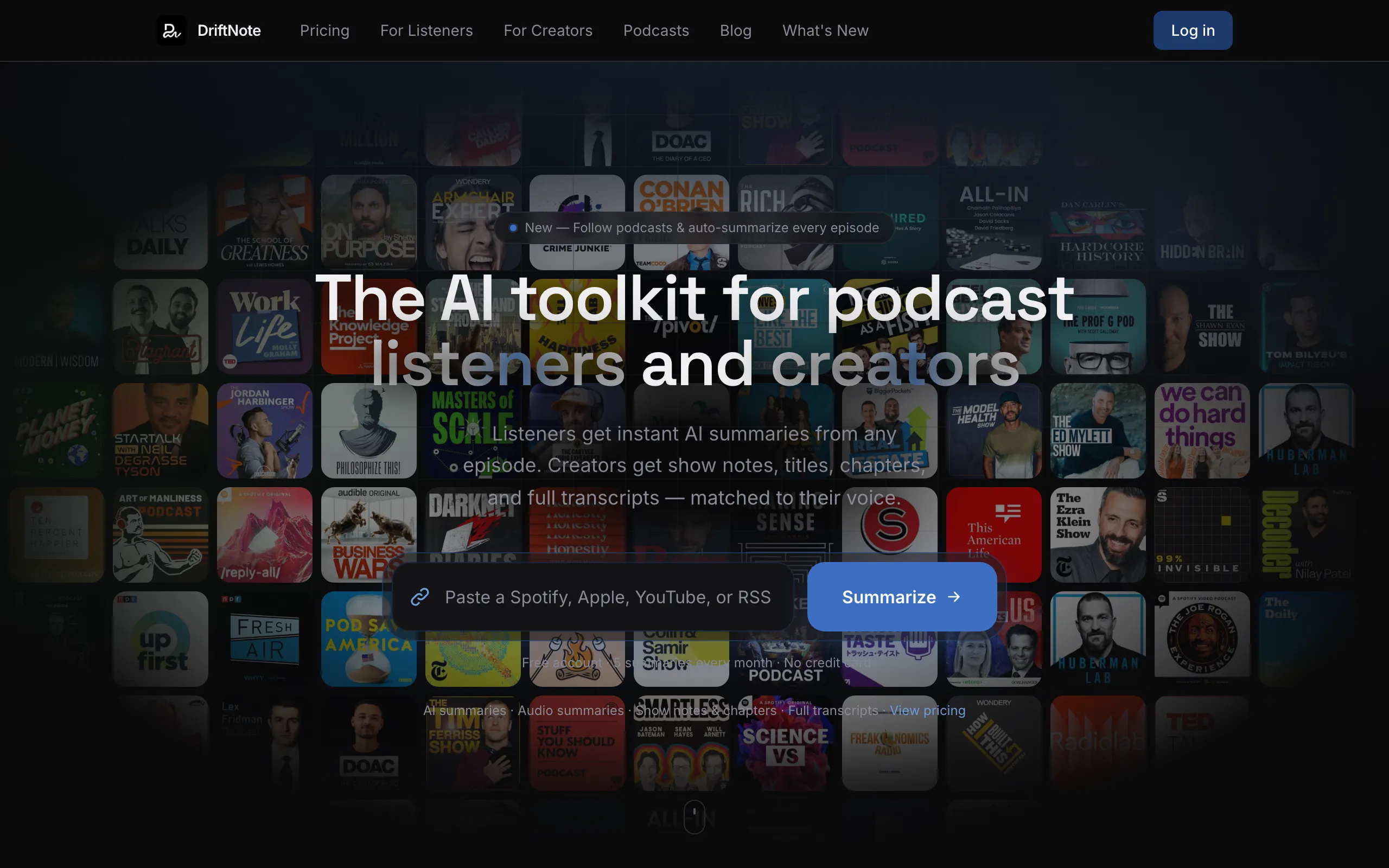Screenshot of AI Podcast Tools for Listeners &amp; Creators — DriftNote