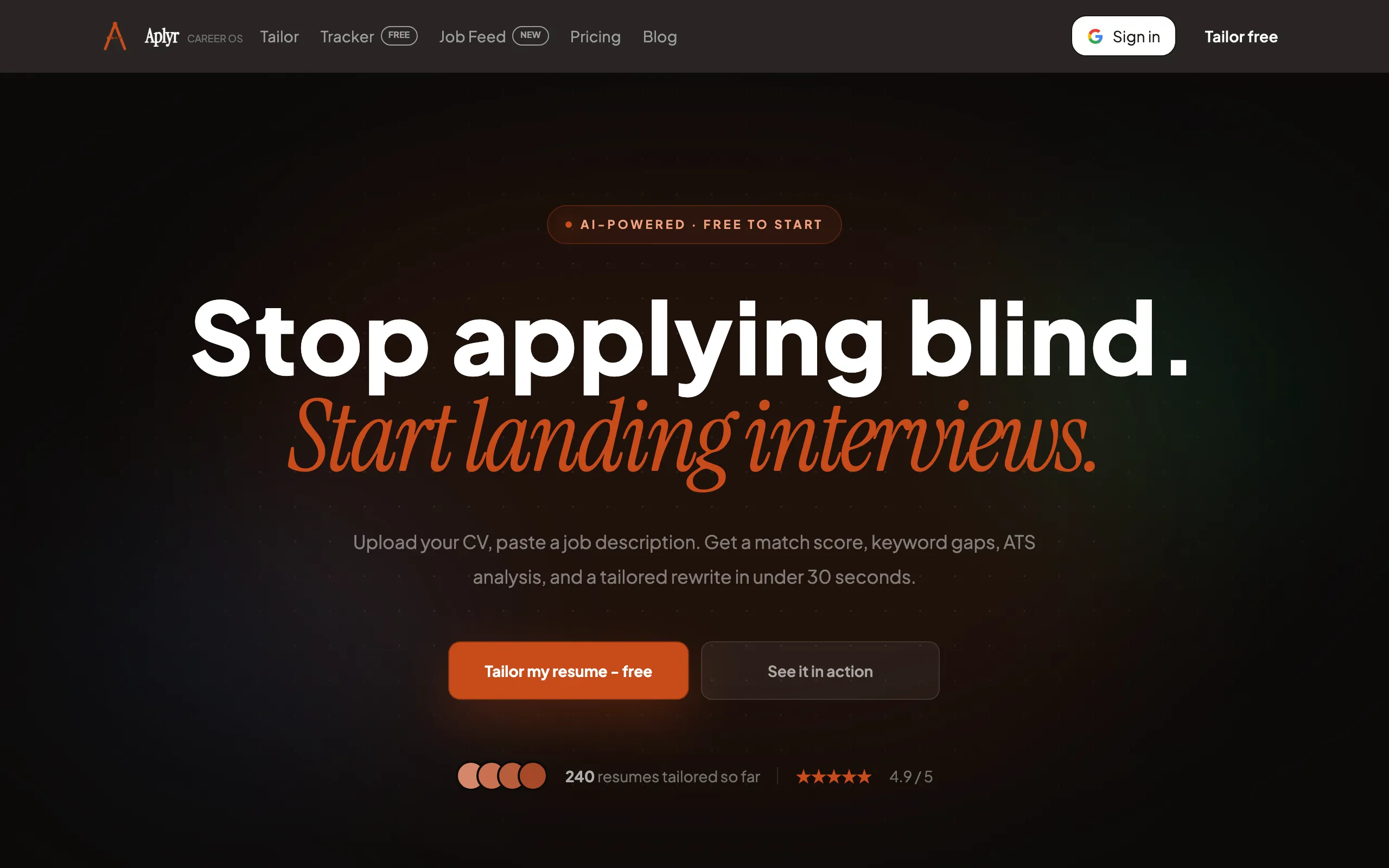 Screenshot of AI Resume Tailor, ATS Match Score &amp; Job Application Tracker | Aplyr