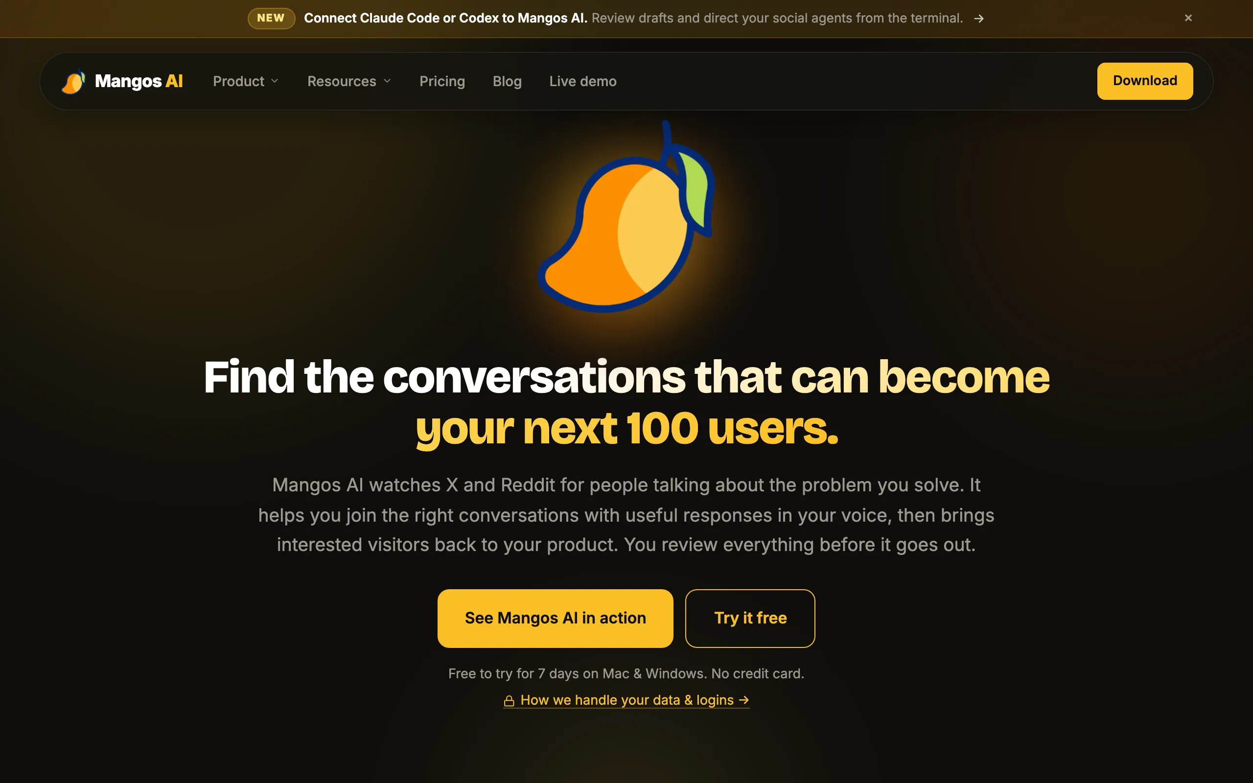Screenshot of AI Social Engagement for Founders and Creators | Mangos AI