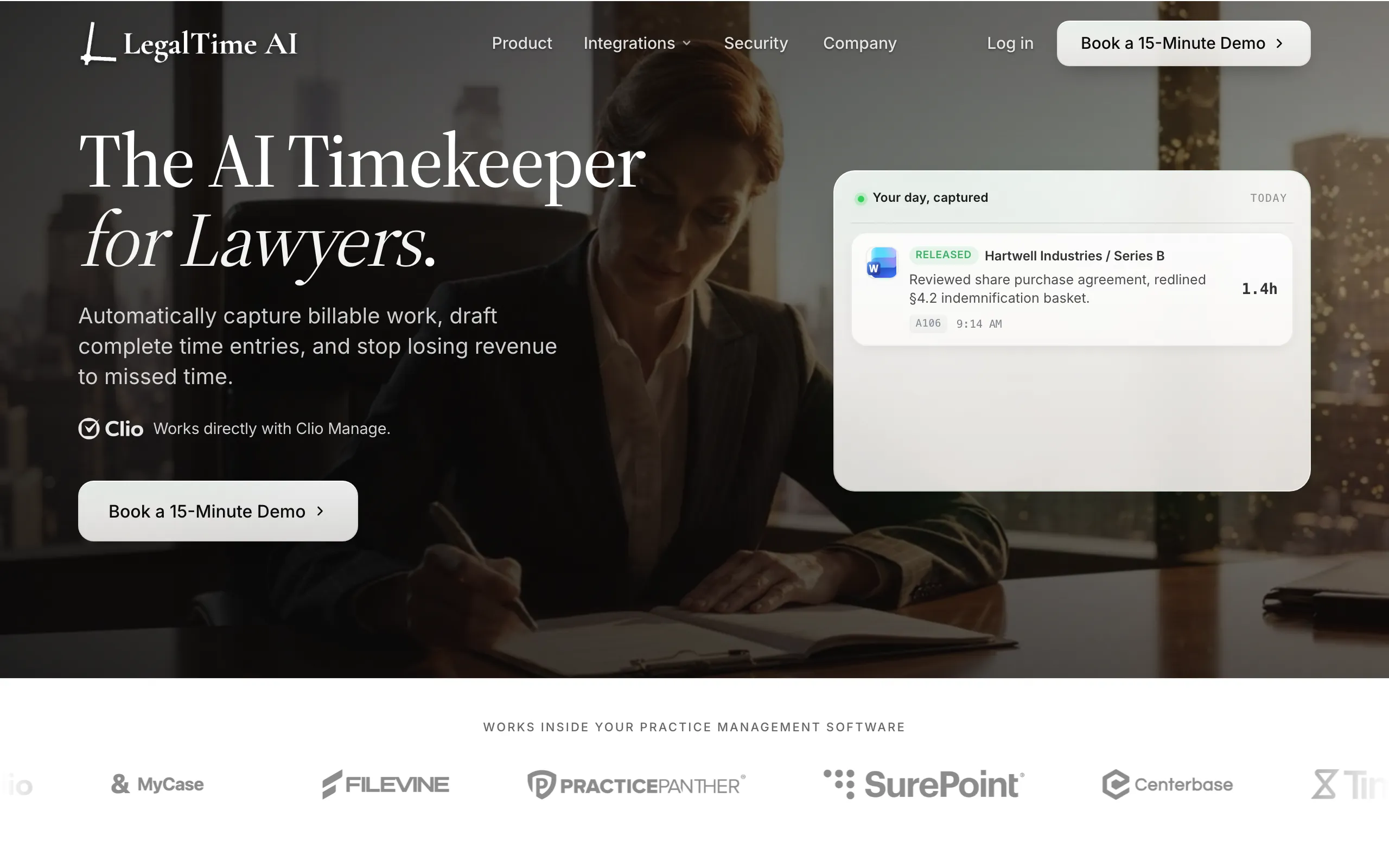 Screenshot of AI Timekeeping for Lawyers | LegalTime AI