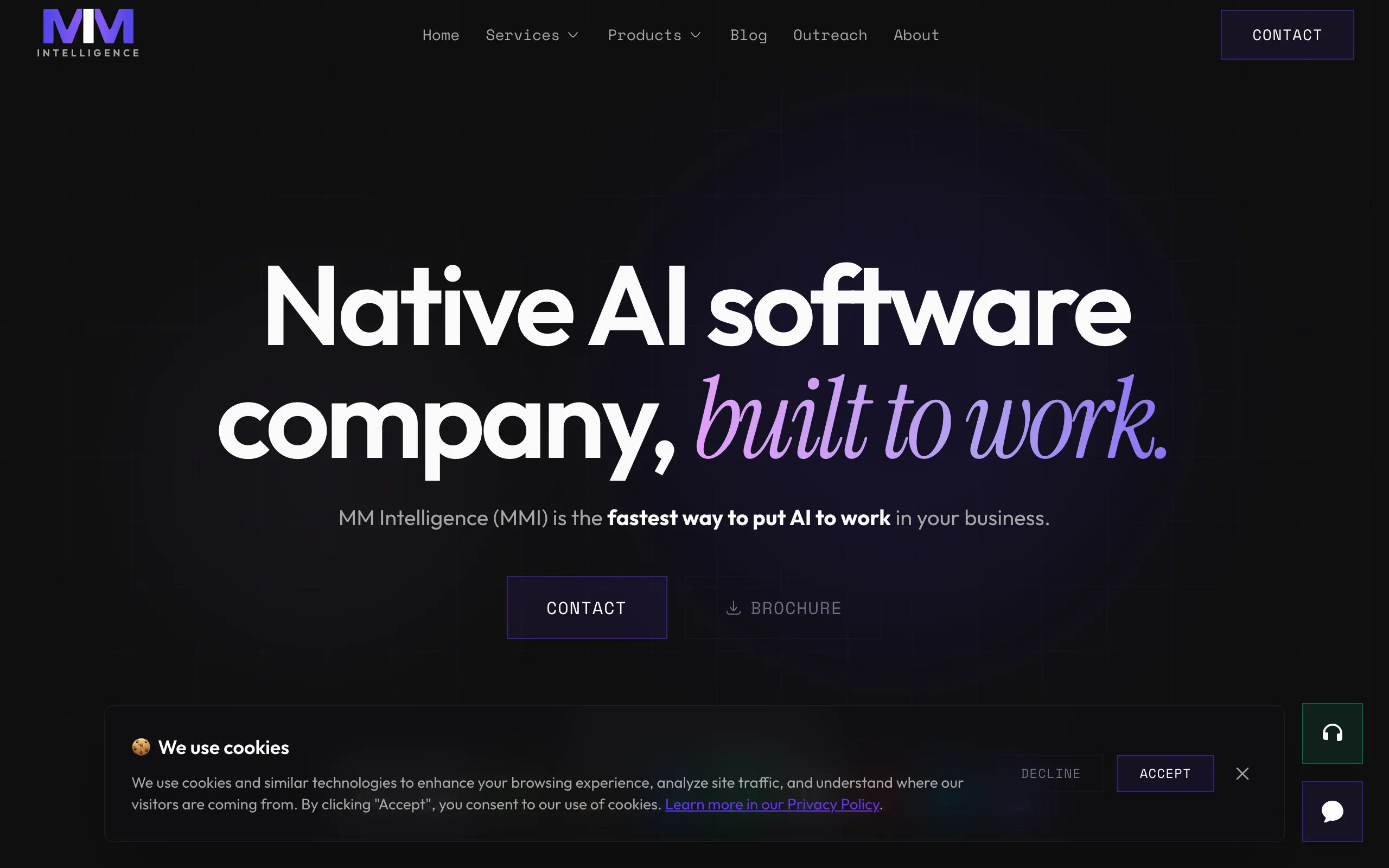 Screenshot of AI Voice Agents, Chatbots, Custom Dev | MM Intelligence