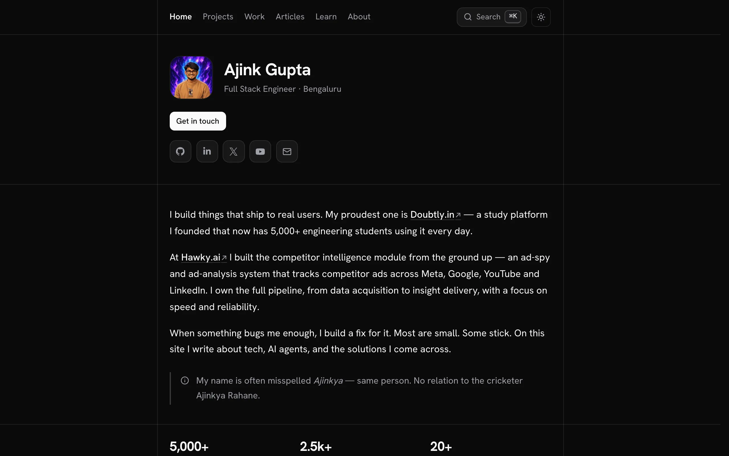 Screenshot of Ajink Gupta