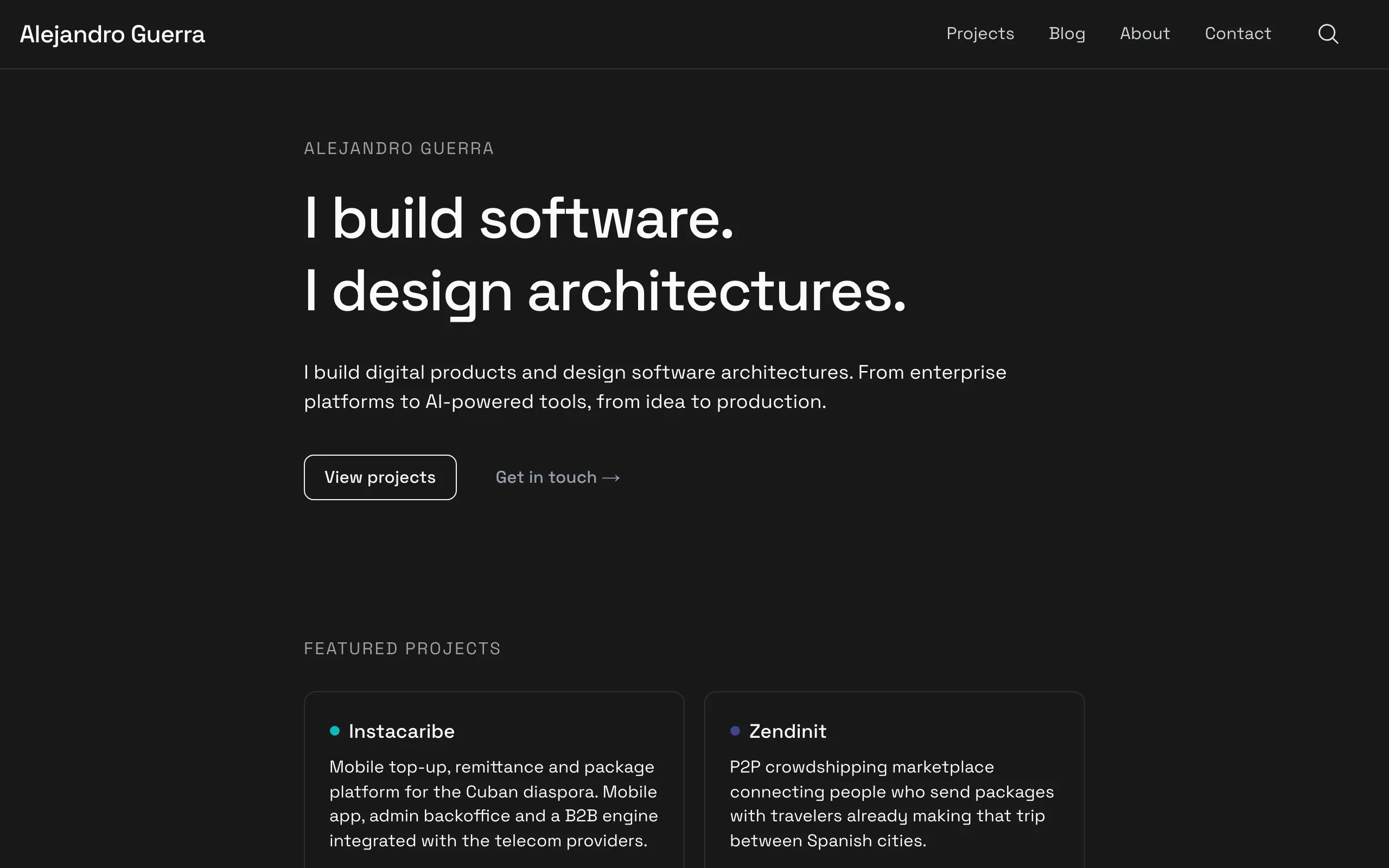 Screenshot of Alejandro Guerra — Developer &amp; Solution Architect