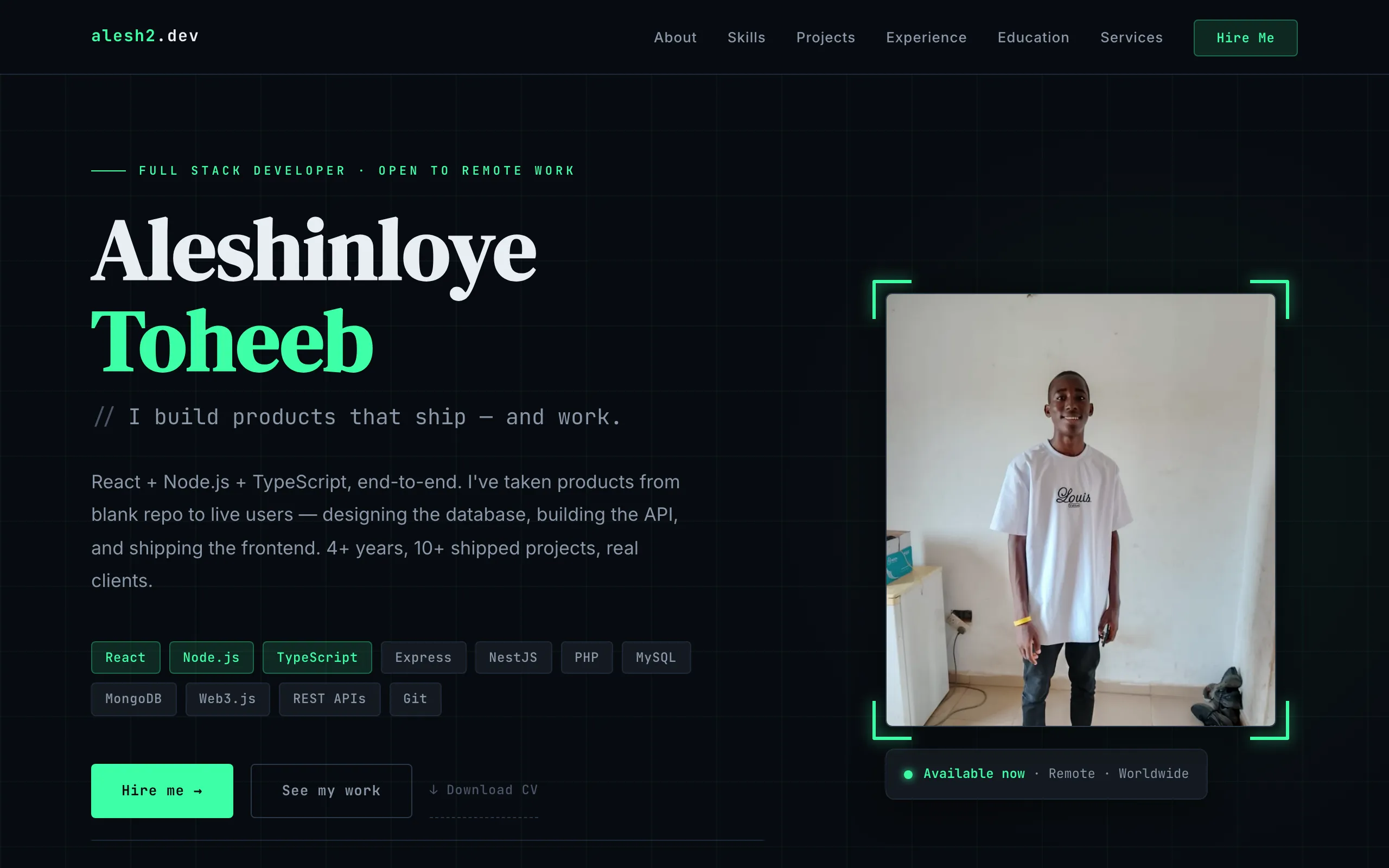 Screenshot of Aleshinloye Toheeb — Full Stack Developer