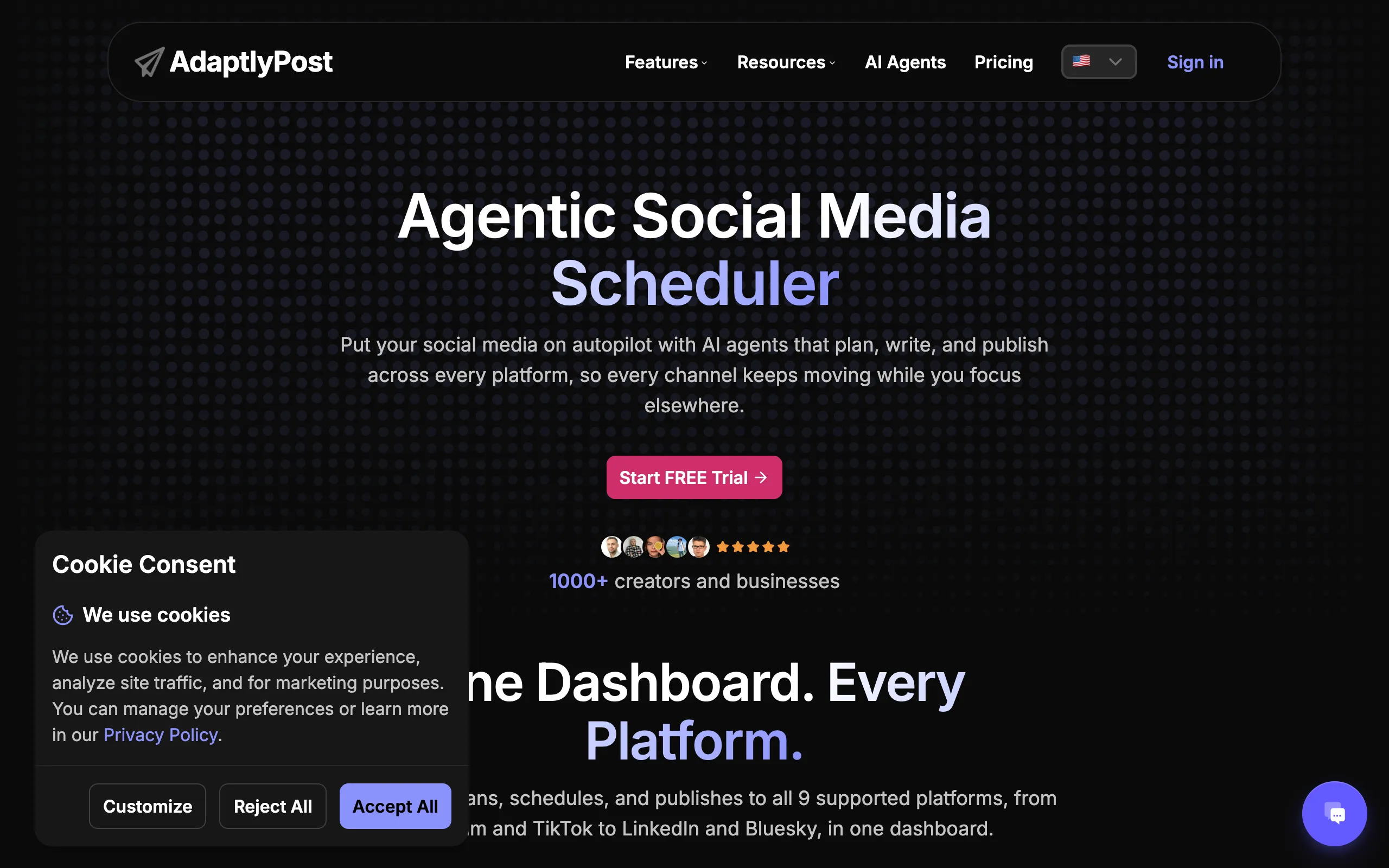 Screenshot of All-in-One Social Media Scheduler | AdaptlyPost
