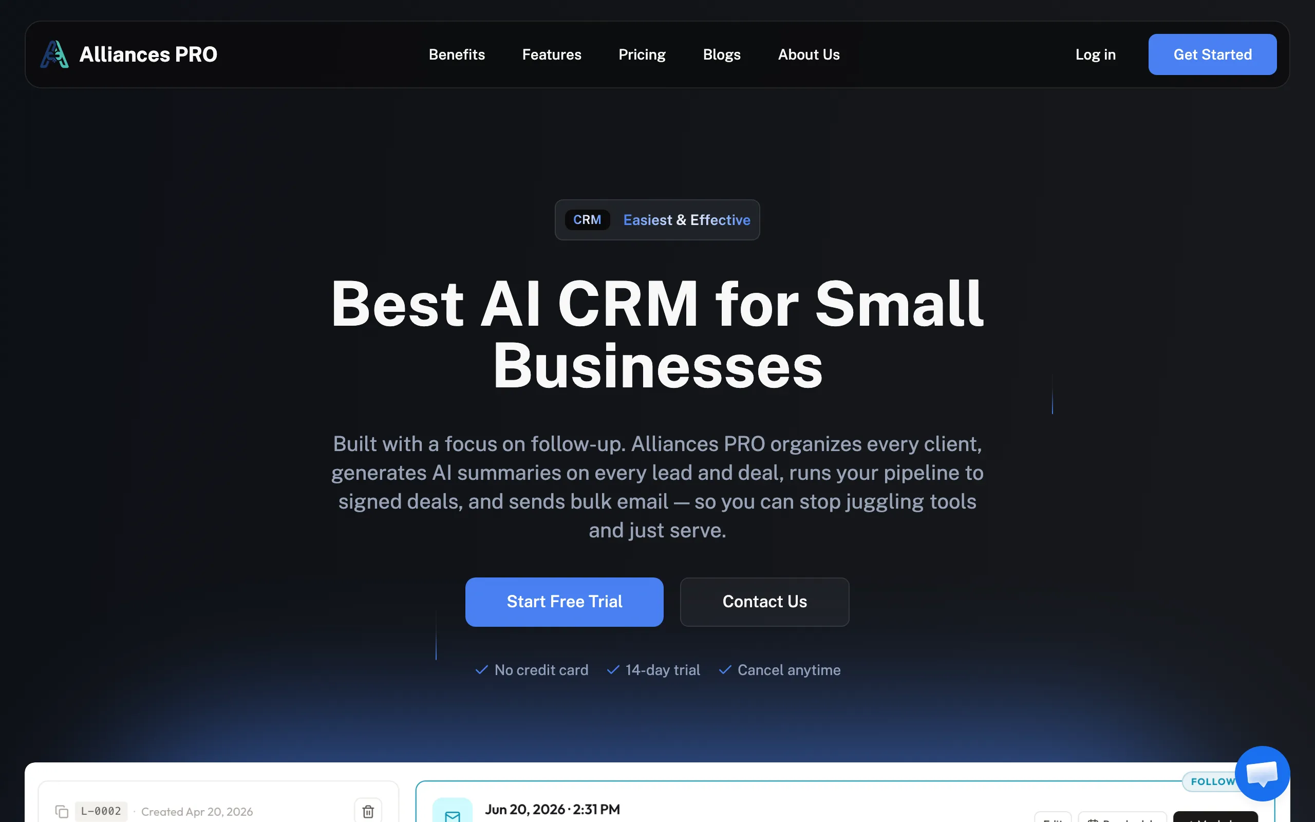 Screenshot of Alliances PRO — The CRM Platform for Service Businesses