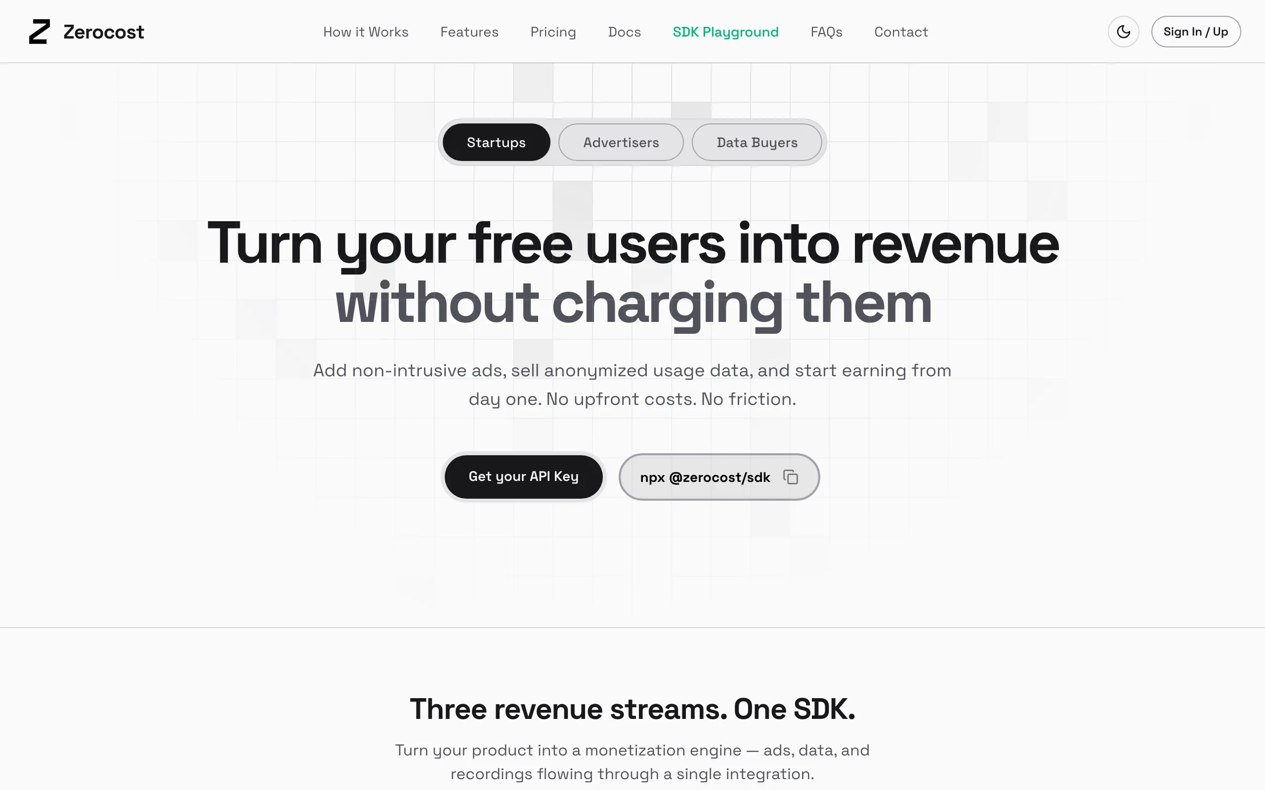 Screenshot of App Monetization Platform for AI Apps and SaaS | Zerocost
