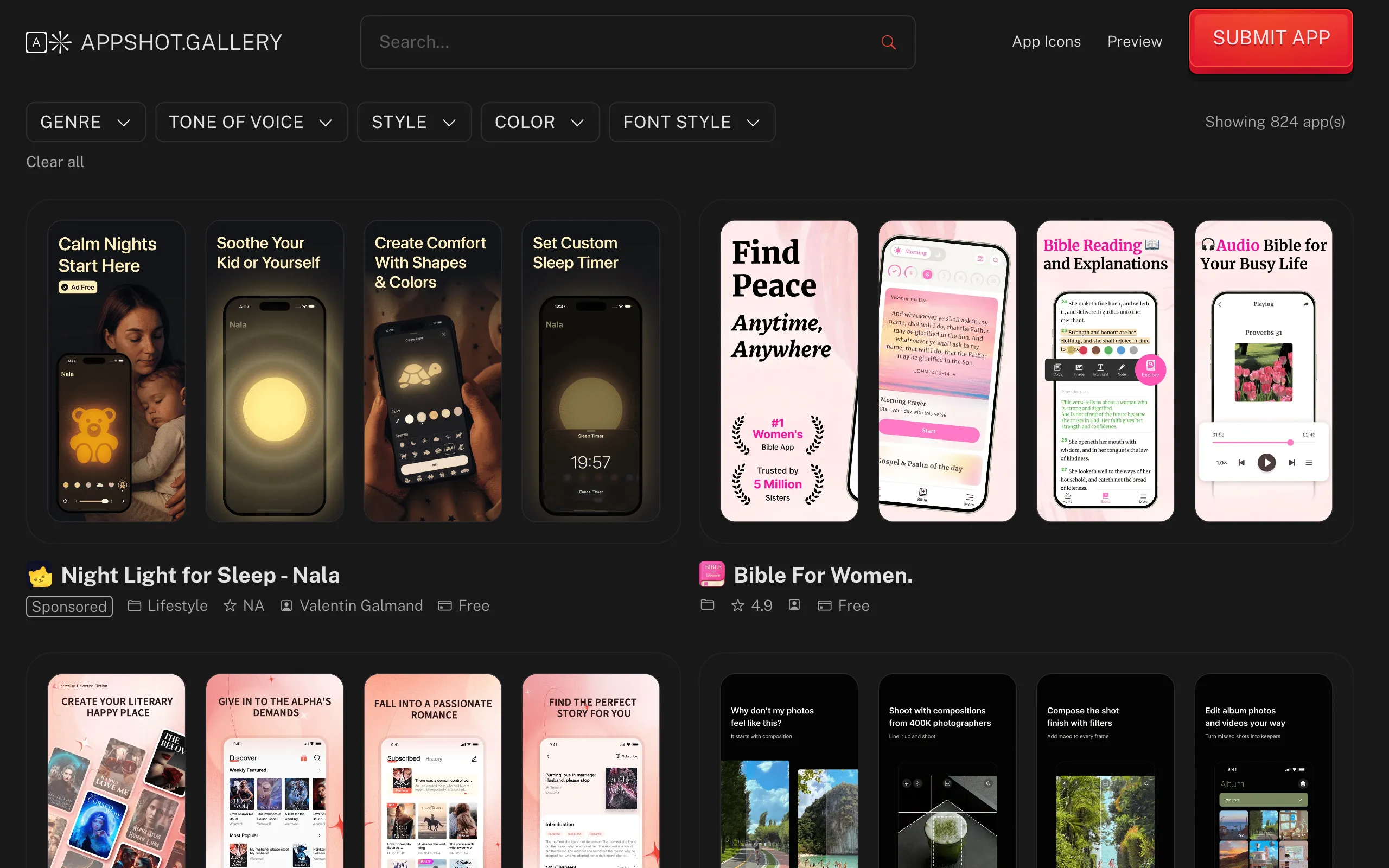 Screenshot of APPSHOT.GALLERY: App Store Screenshot Inspiration for ASO &amp; Mobile UI