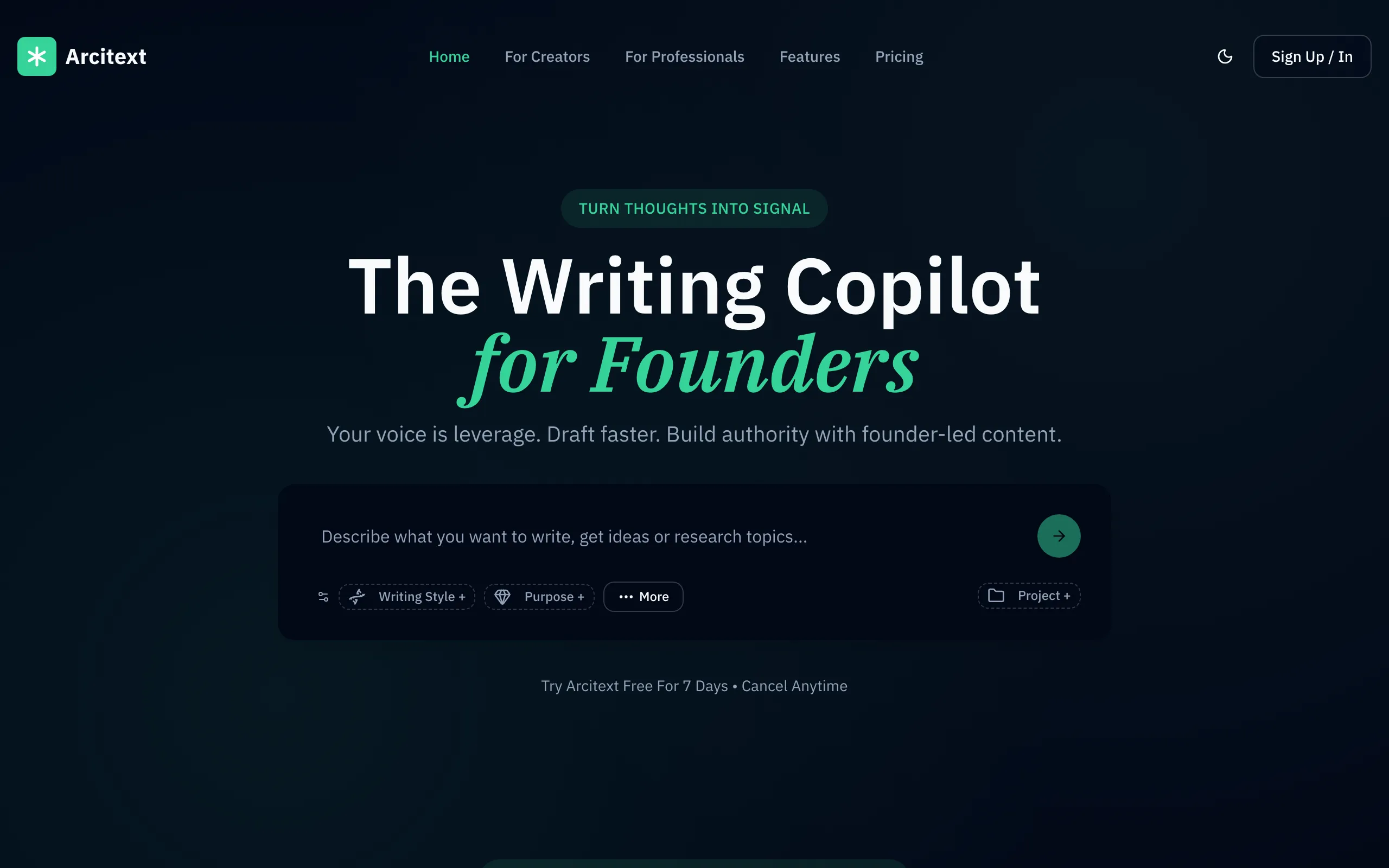 Screenshot of Arcitext - AI-Assisted Writing