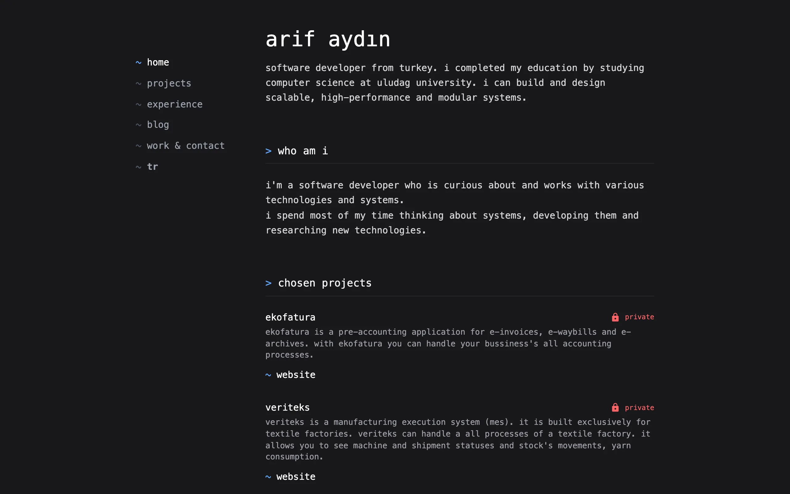 Screenshot of arif aydın - software developer