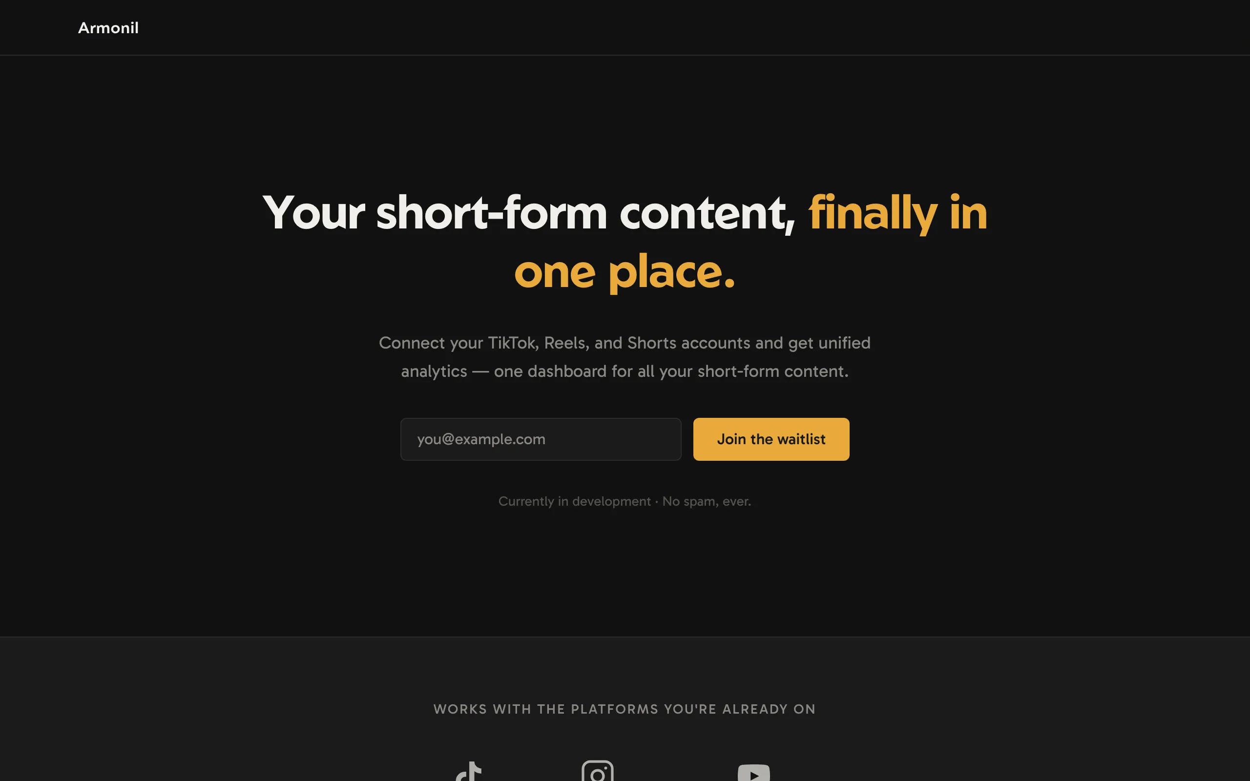 Screenshot of Armonil — Your short-form content, finally in one place