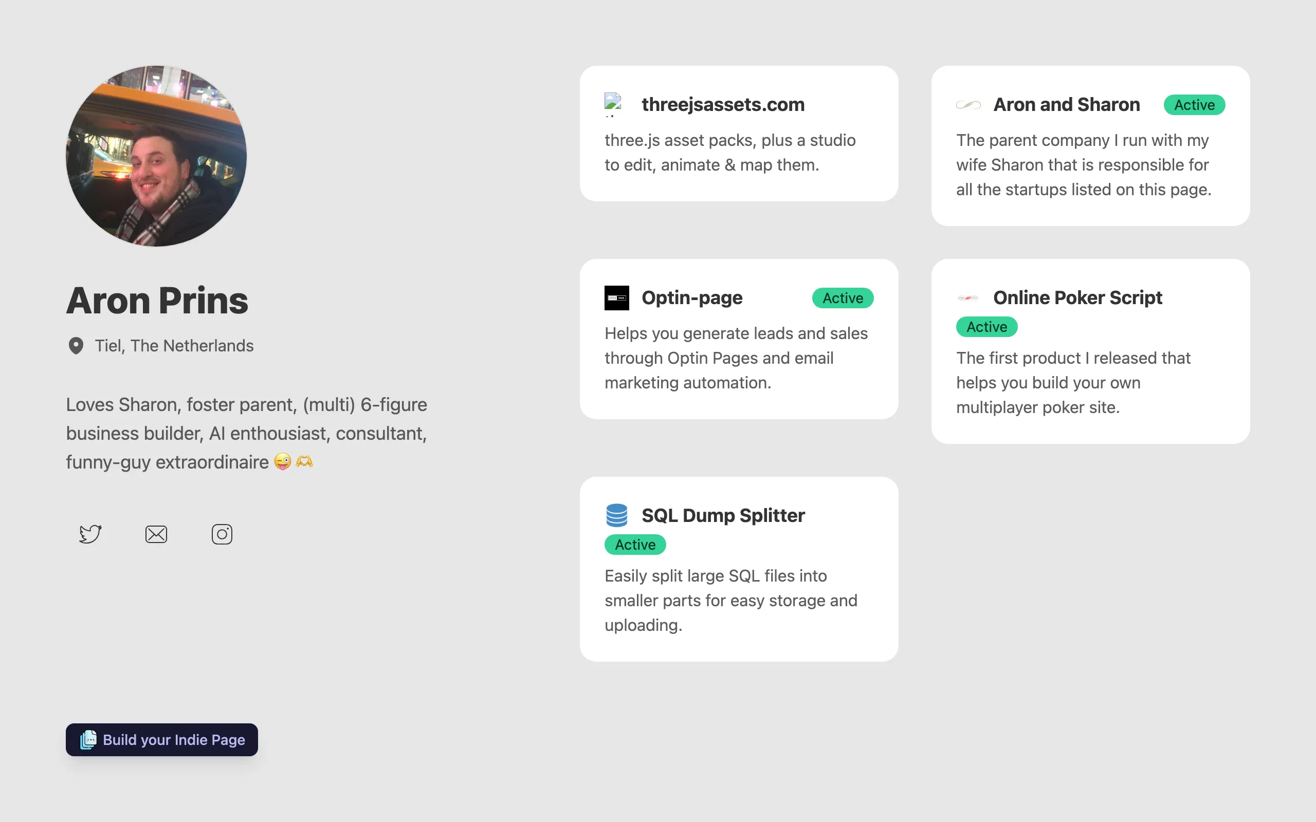Screenshot of Aron Prins | Indie Page