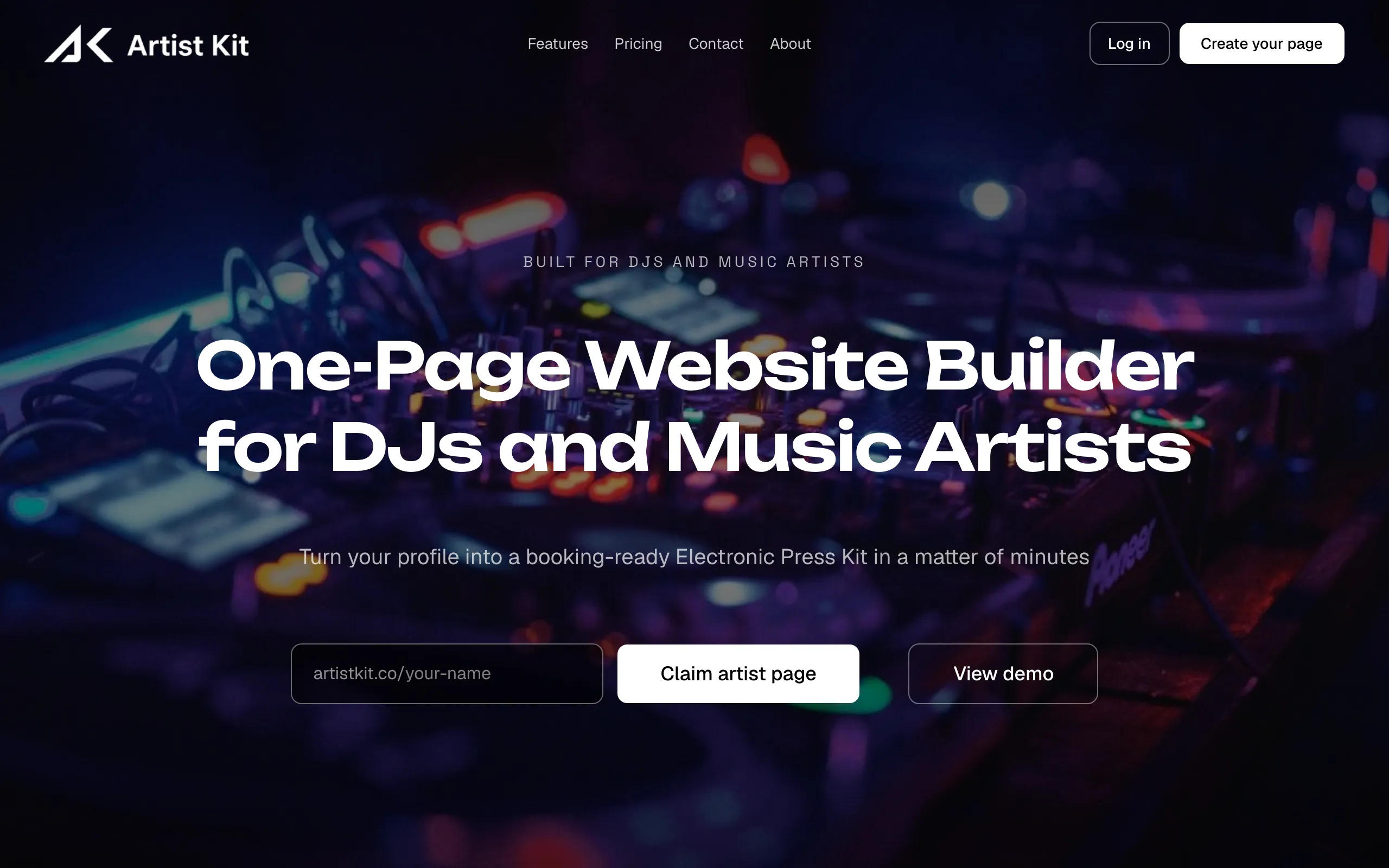 Screenshot of Artist Kit | One-Page Website Builder for DJs and Music Artists
