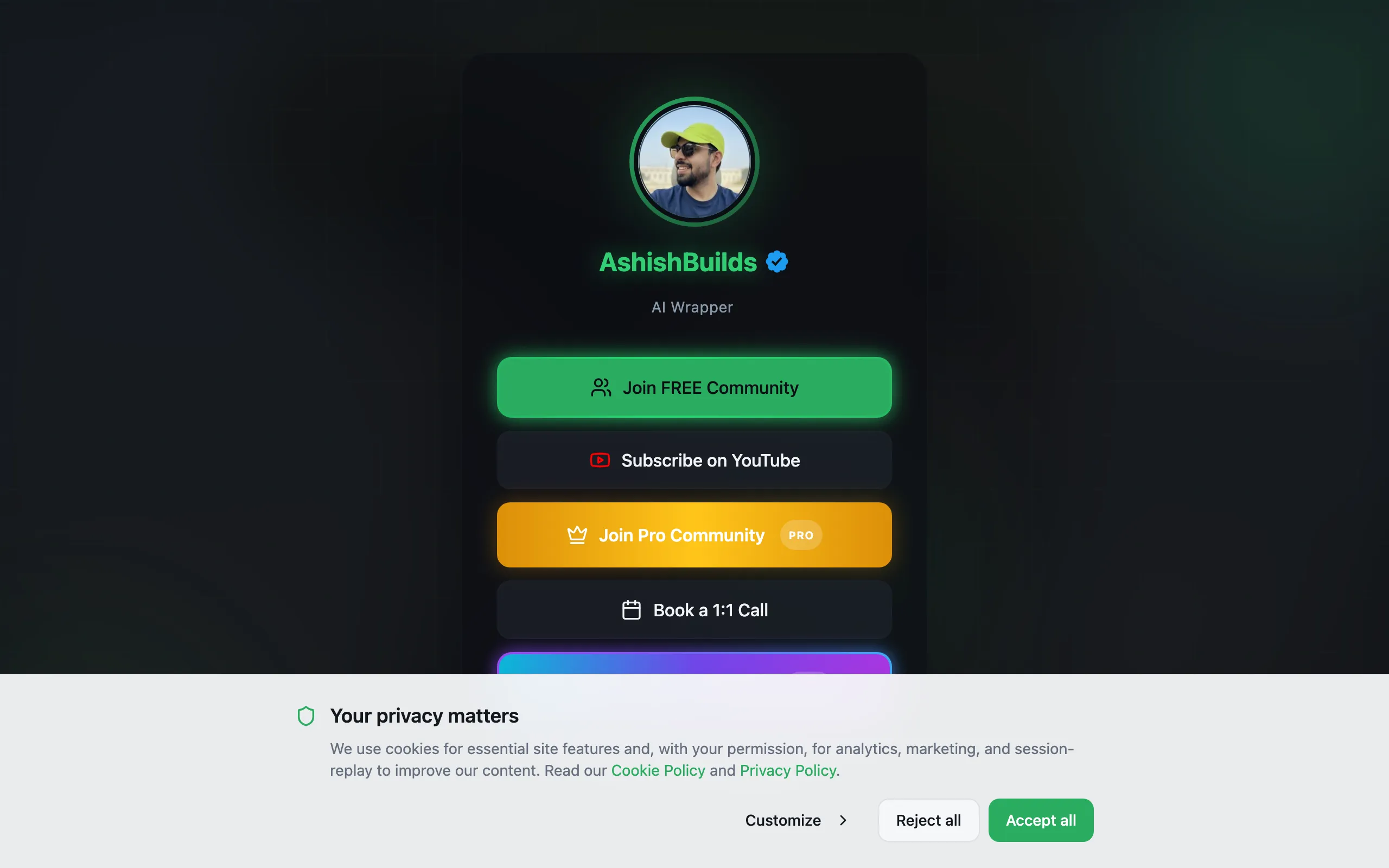 Screenshot of Ashish · Vibe coder building one person companies