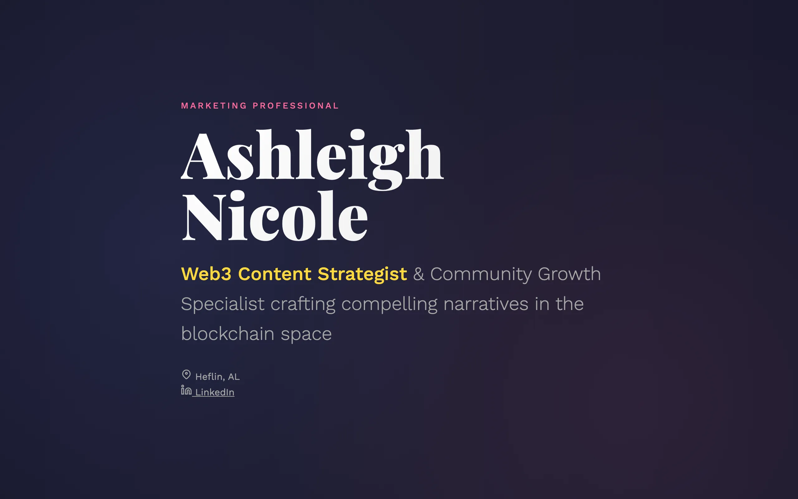 Screenshot of Ashleigh Nicole - Marketing Professional & Web3 Strategist