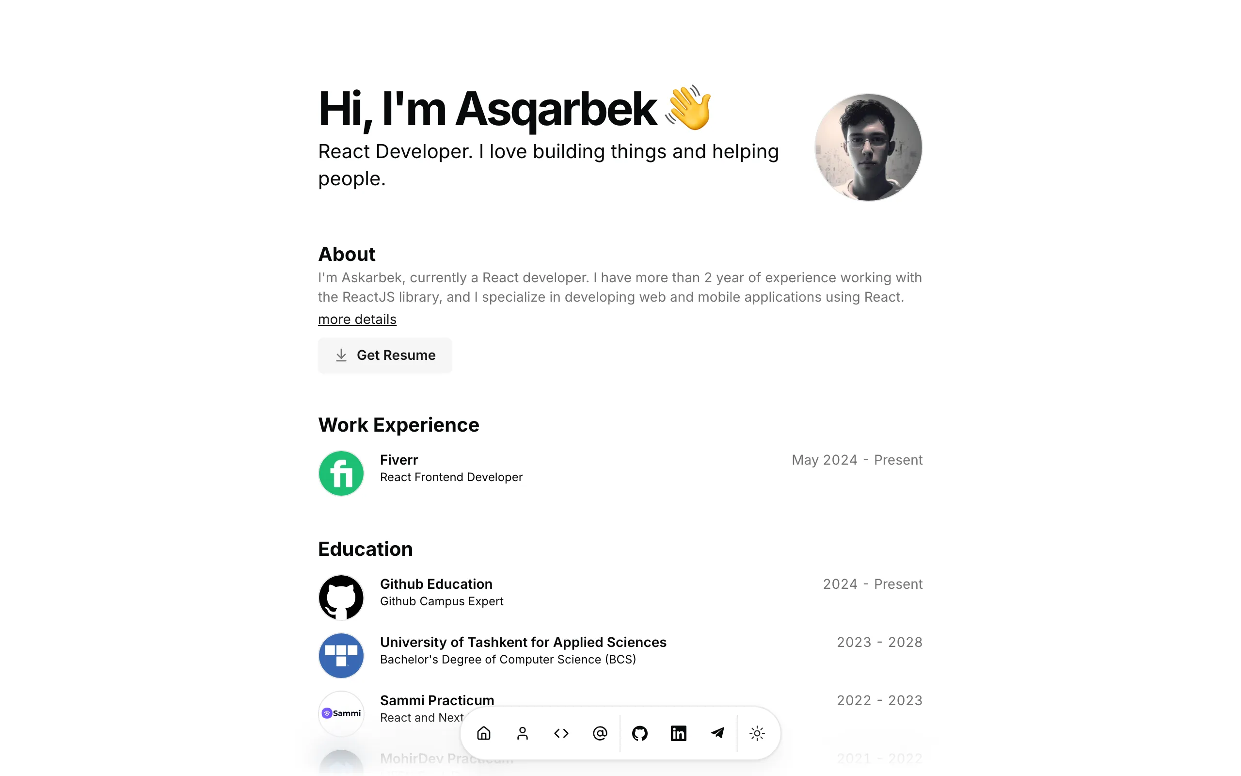 Screenshot of Asqarbek Olimov