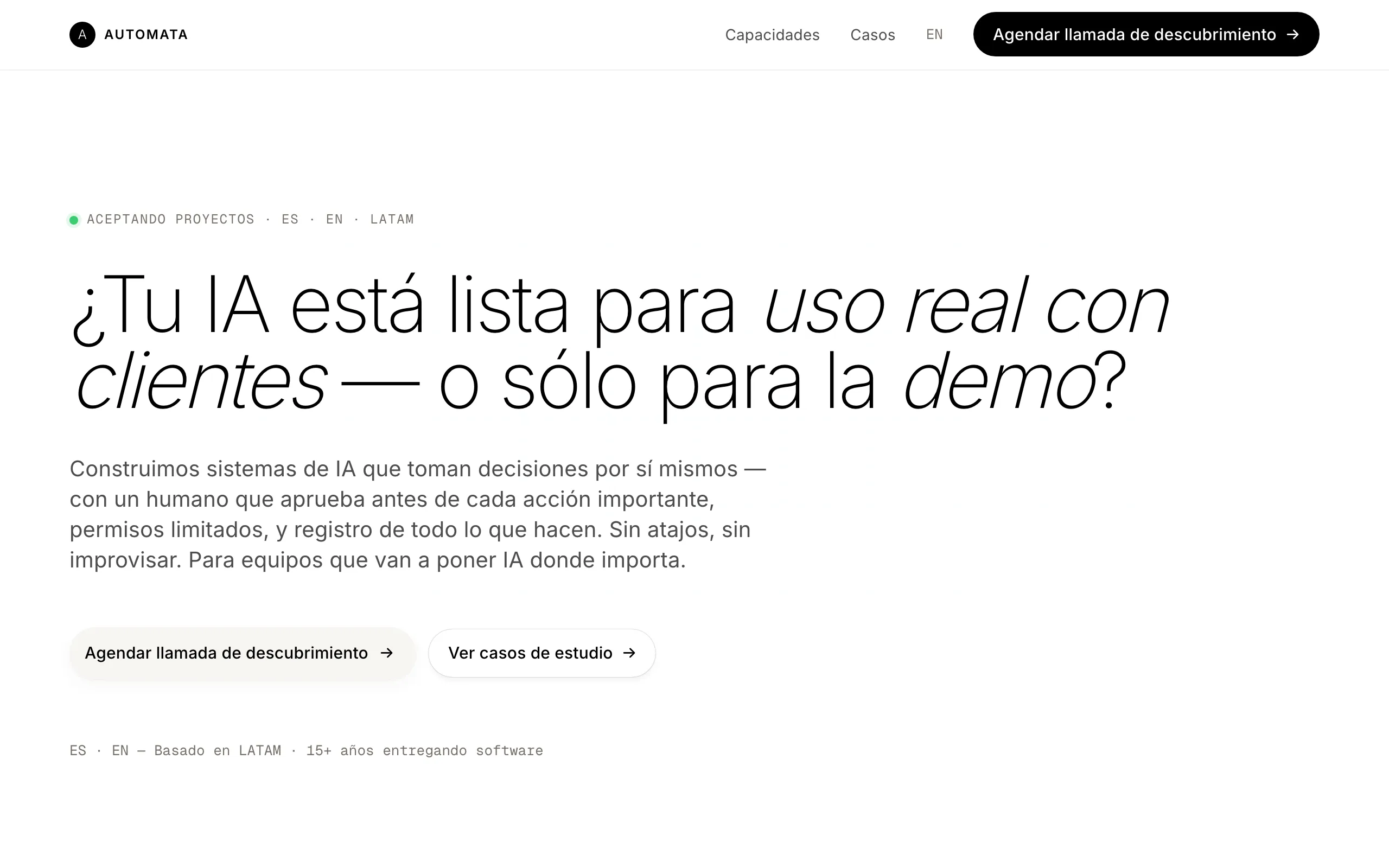Screenshot of Automata — IA que ejecuta trabajo real, no demos