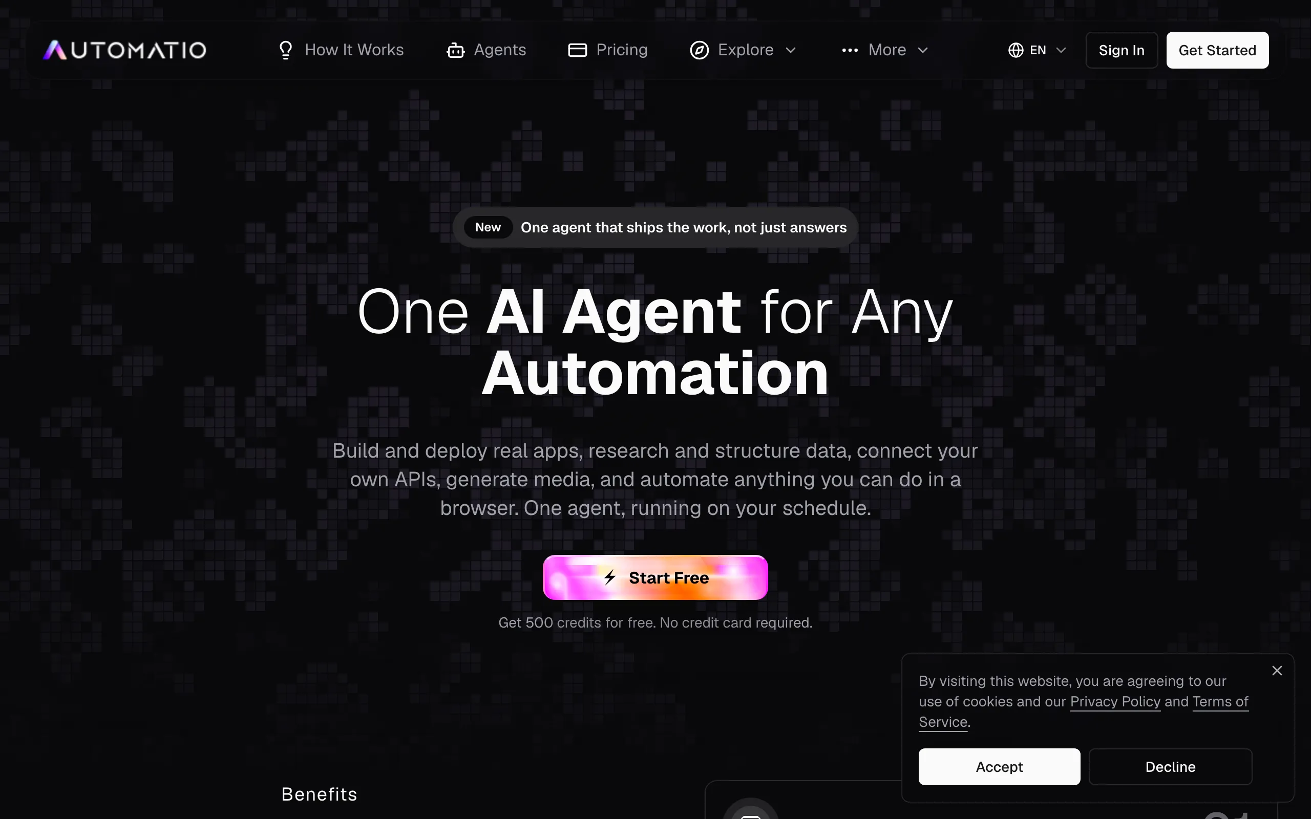 Screenshot of Automatio AI - One AI Agent for Any Automation