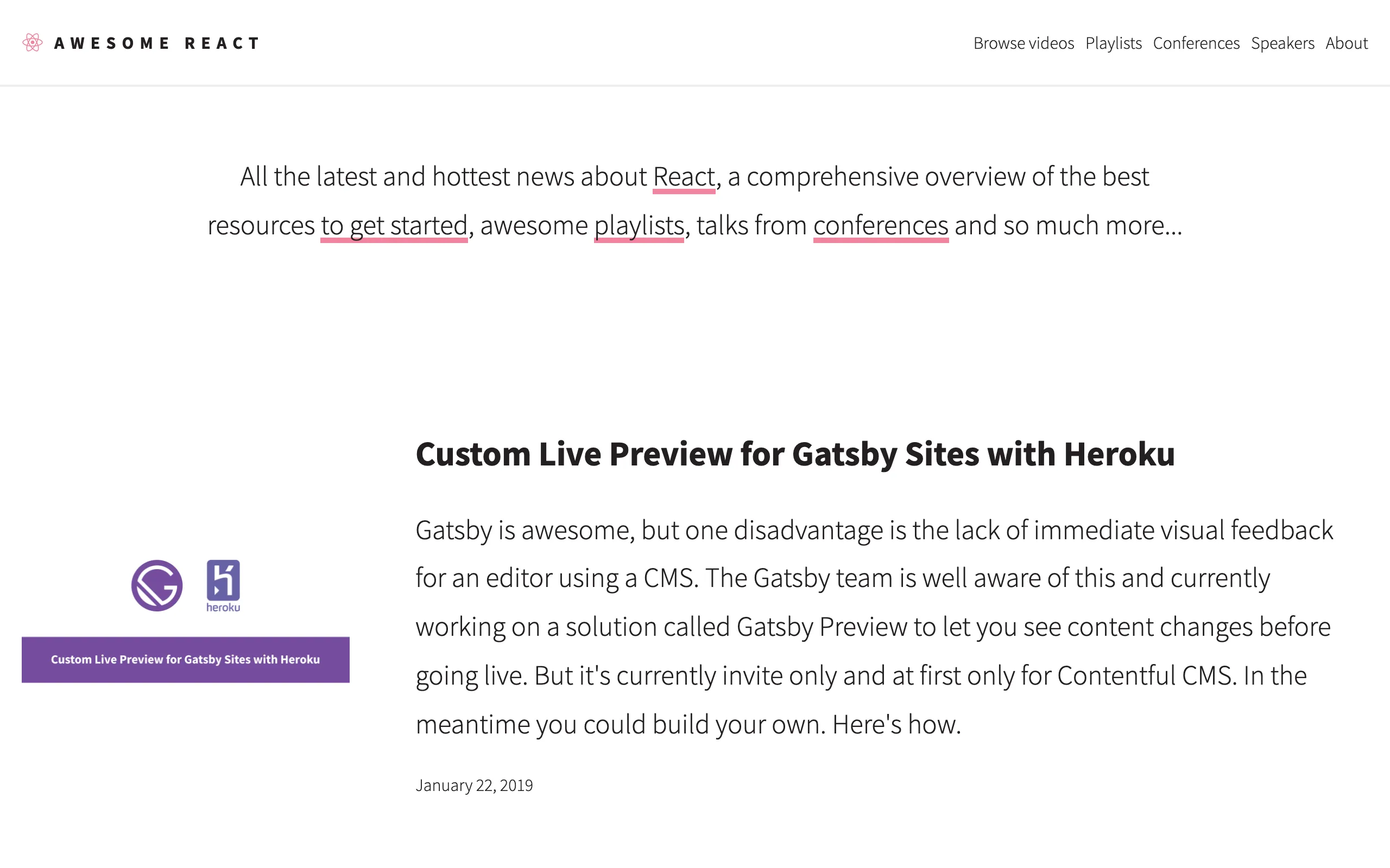 Screenshot of Awesome React - The best React videos on the web