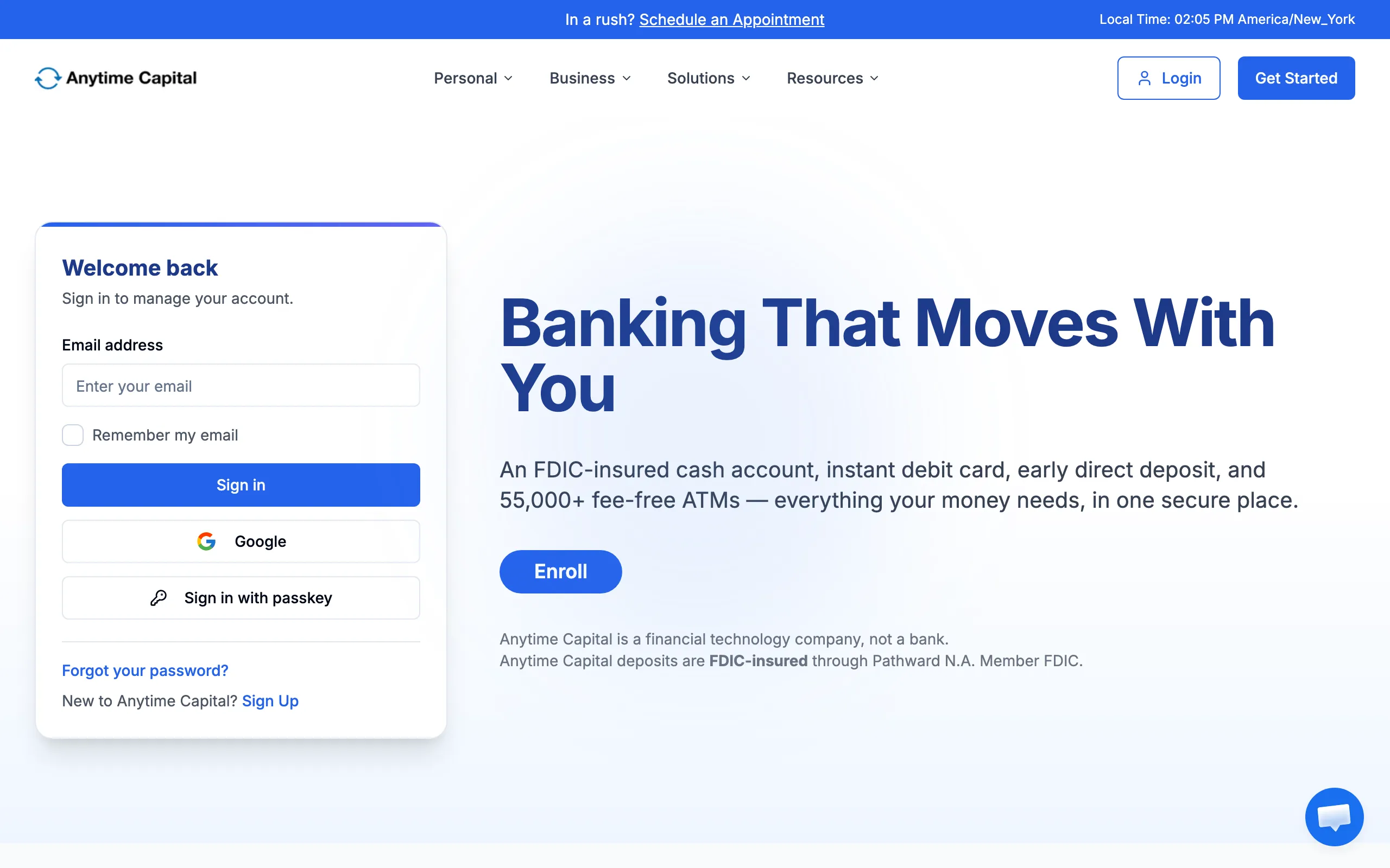 Screenshot of Banking That Moves With You | Anytime Capital