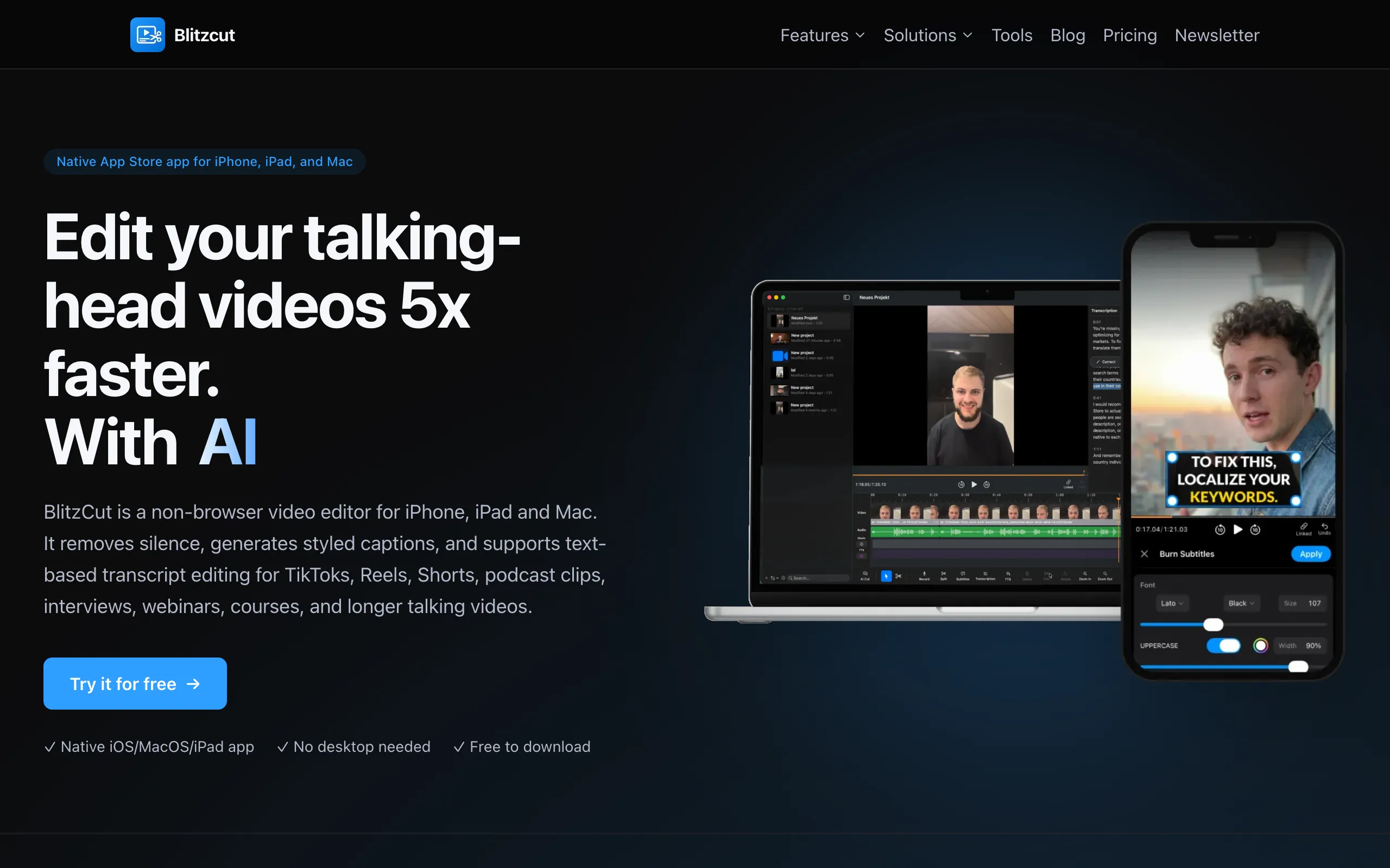 Screenshot of Blitzcut - AI Video Editor for Captions, Silence Removal &amp; Text-Based Editing