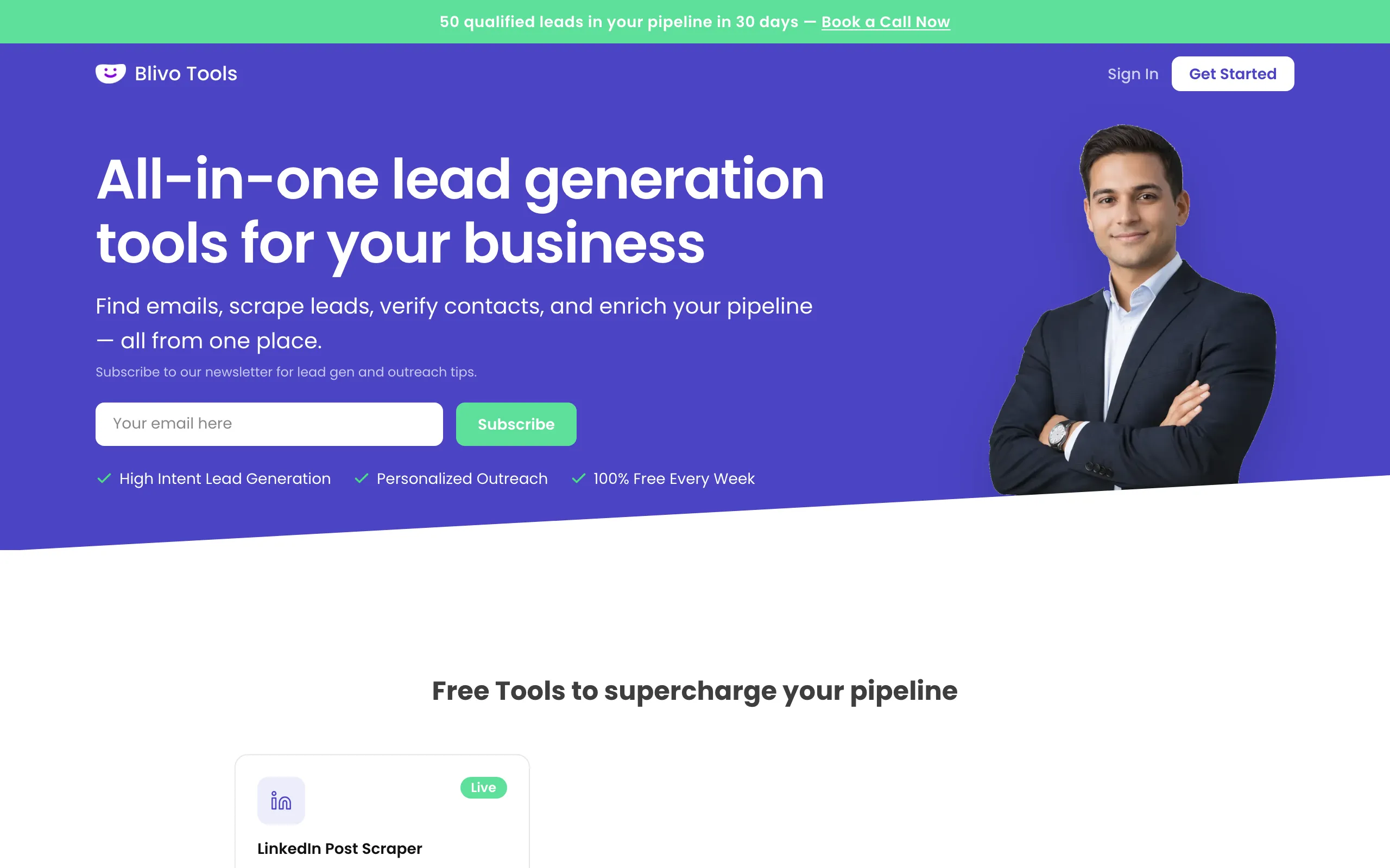 Screenshot of Blivo Tools — Lead Generation Suite