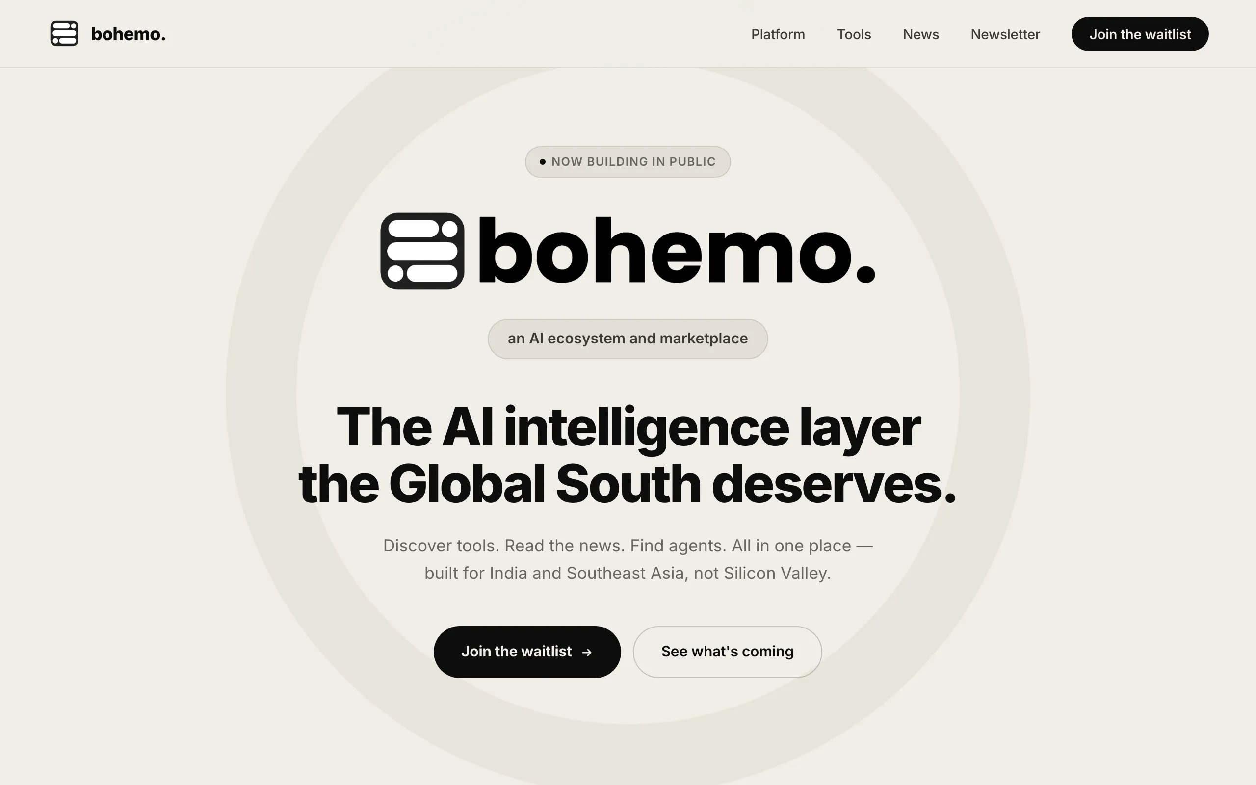 Screenshot of bohemo. — AI tools &amp; news for India and Southeast Asia