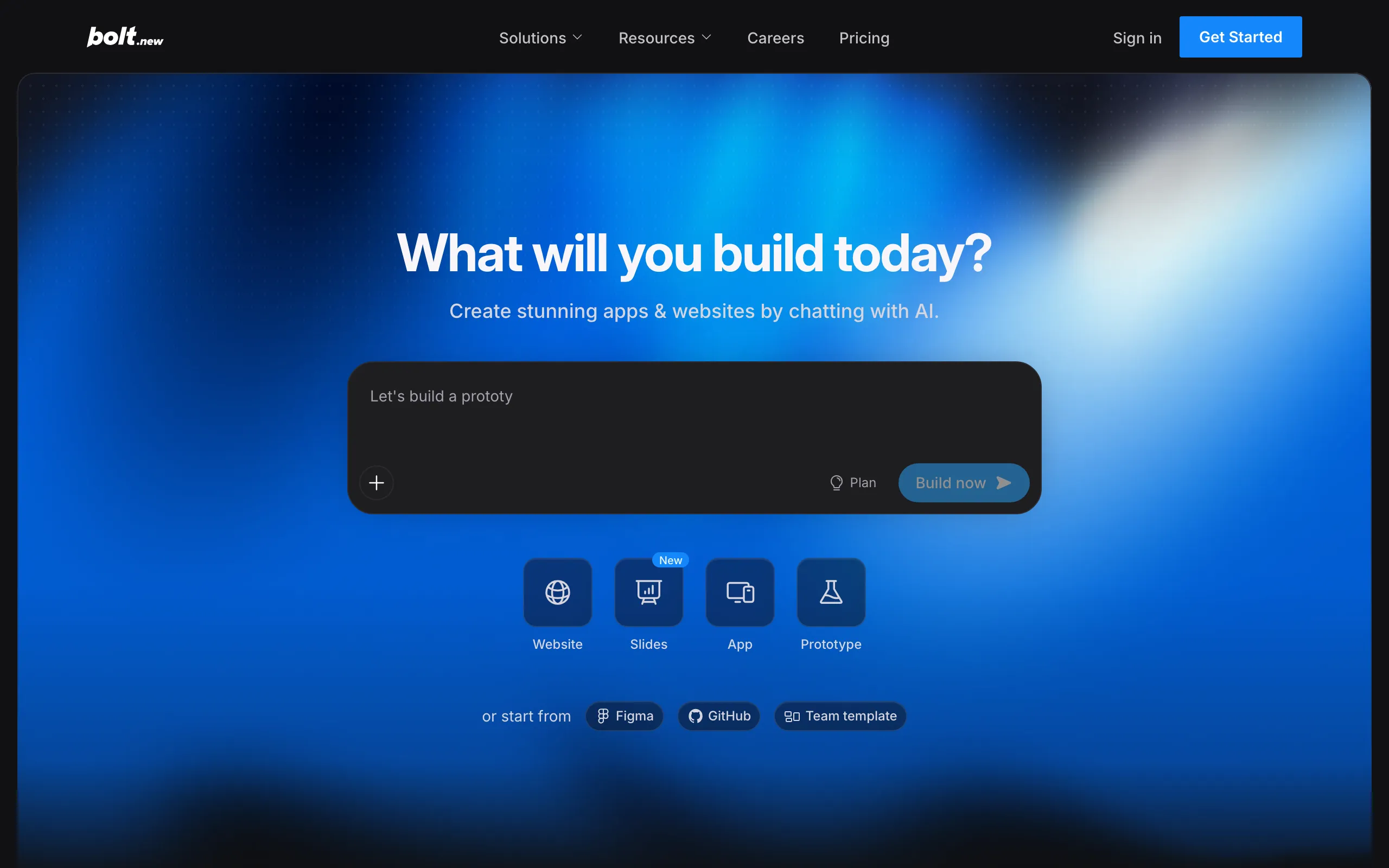 Screenshot of Bolt AI builder: Websites, apps &amp; prototypes