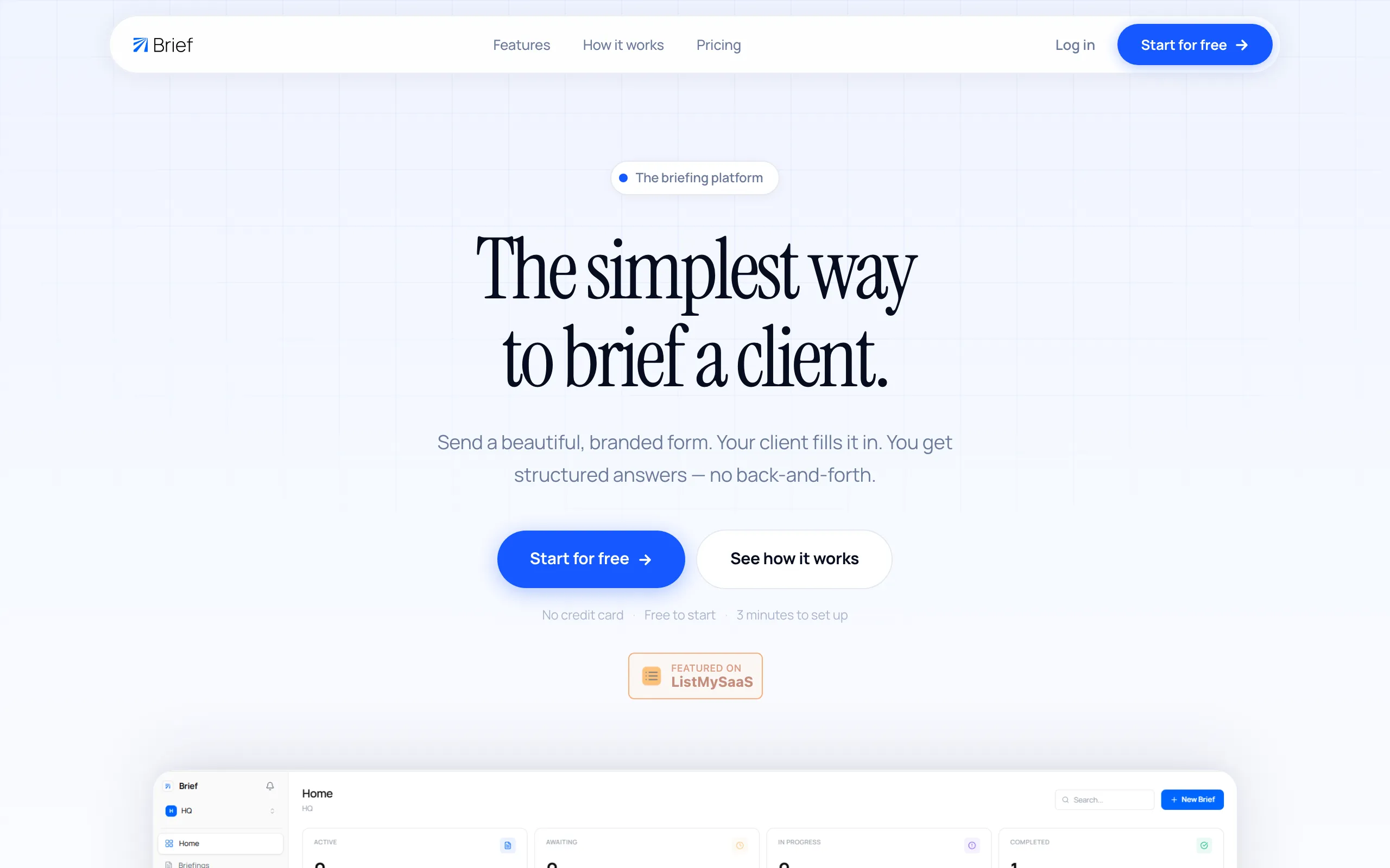 Screenshot of Brief — The Simplest Way to Brief a Client | Briefing Platform for Agencies