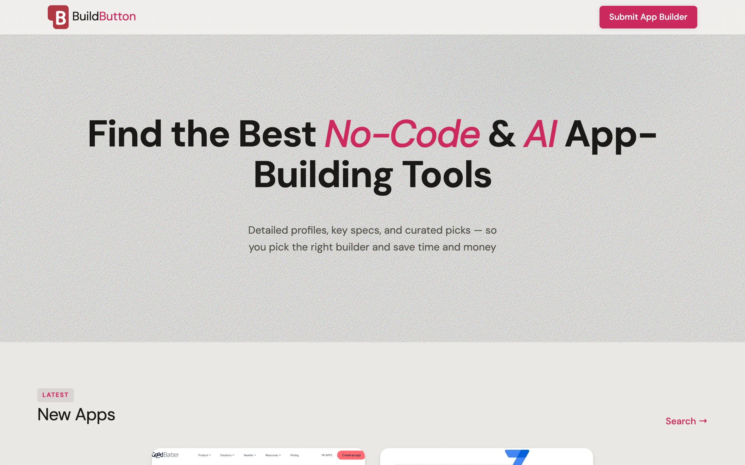 Screenshot of BuildButton — No-Code &amp; AI App Builders Directory
