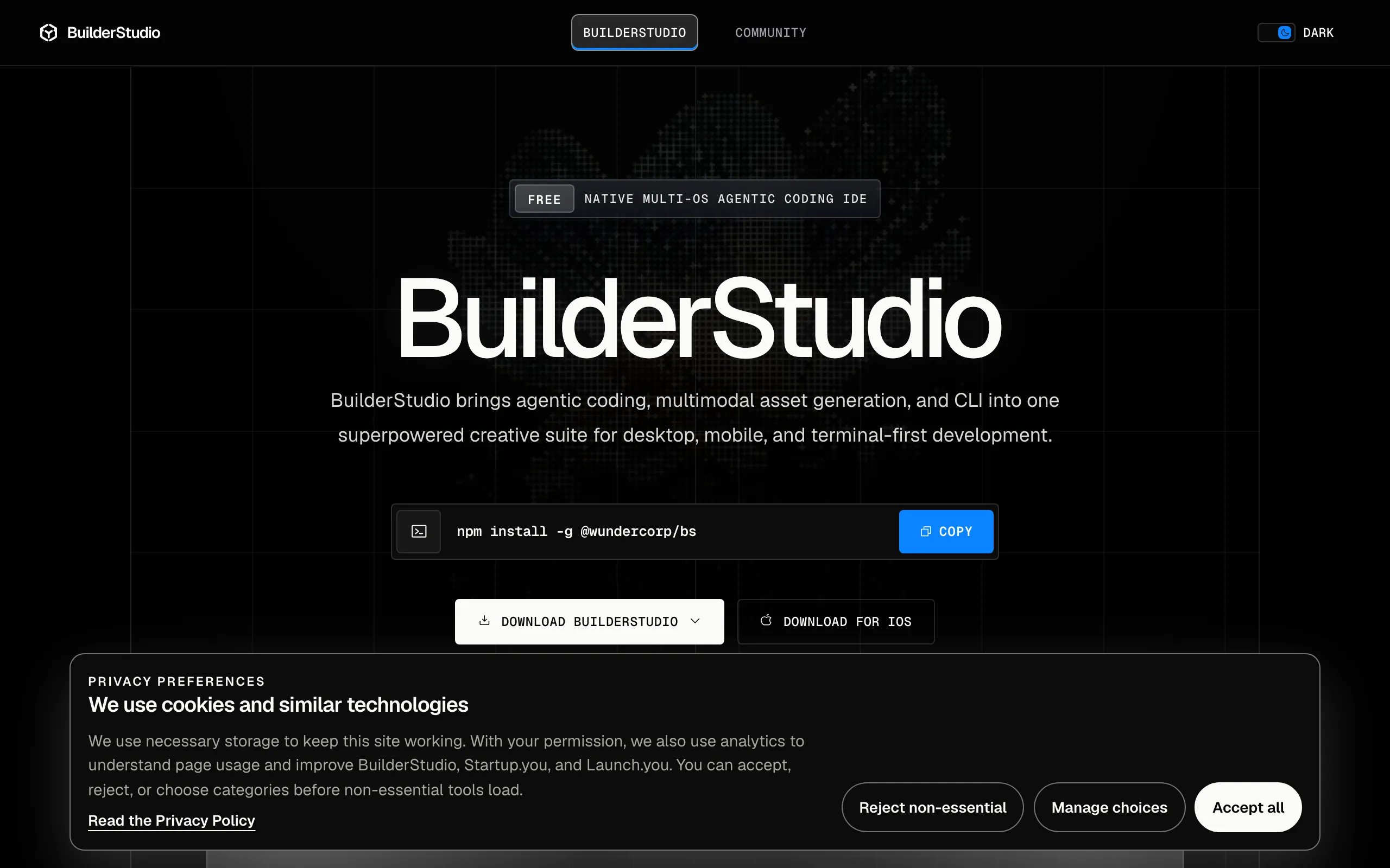 Screenshot of BuilderStudio | Agentic Creation