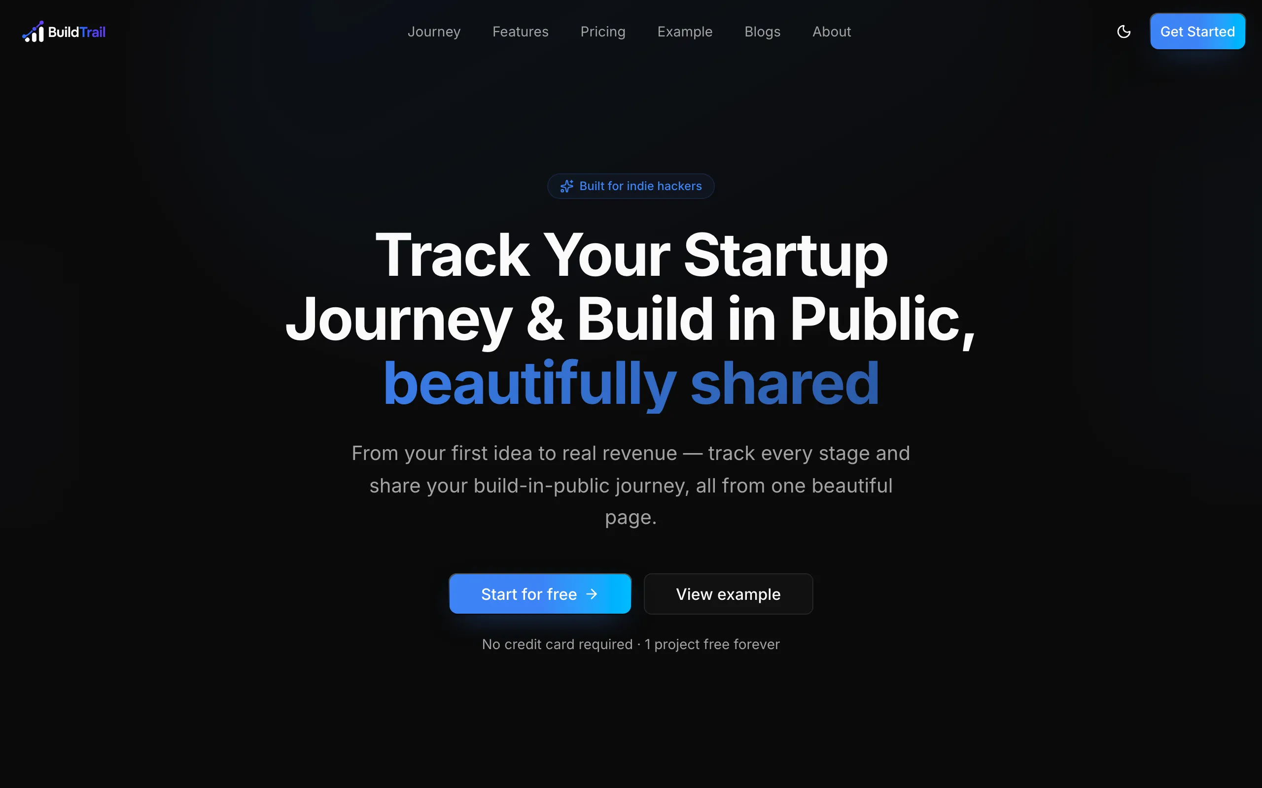 Screenshot of BuildTrail — Track Your Startup Journey &amp; Build in Public