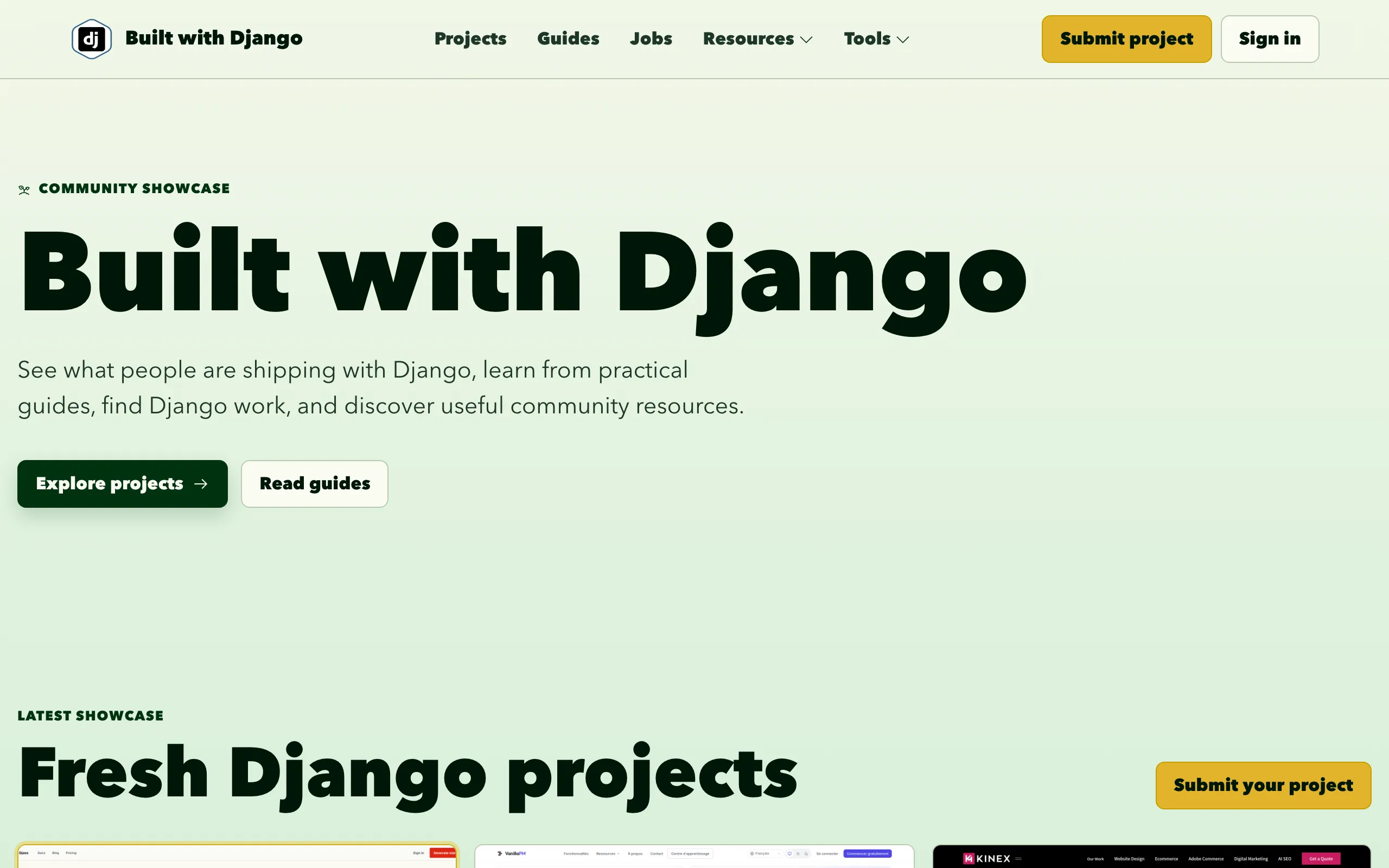 Screenshot of Built with Django