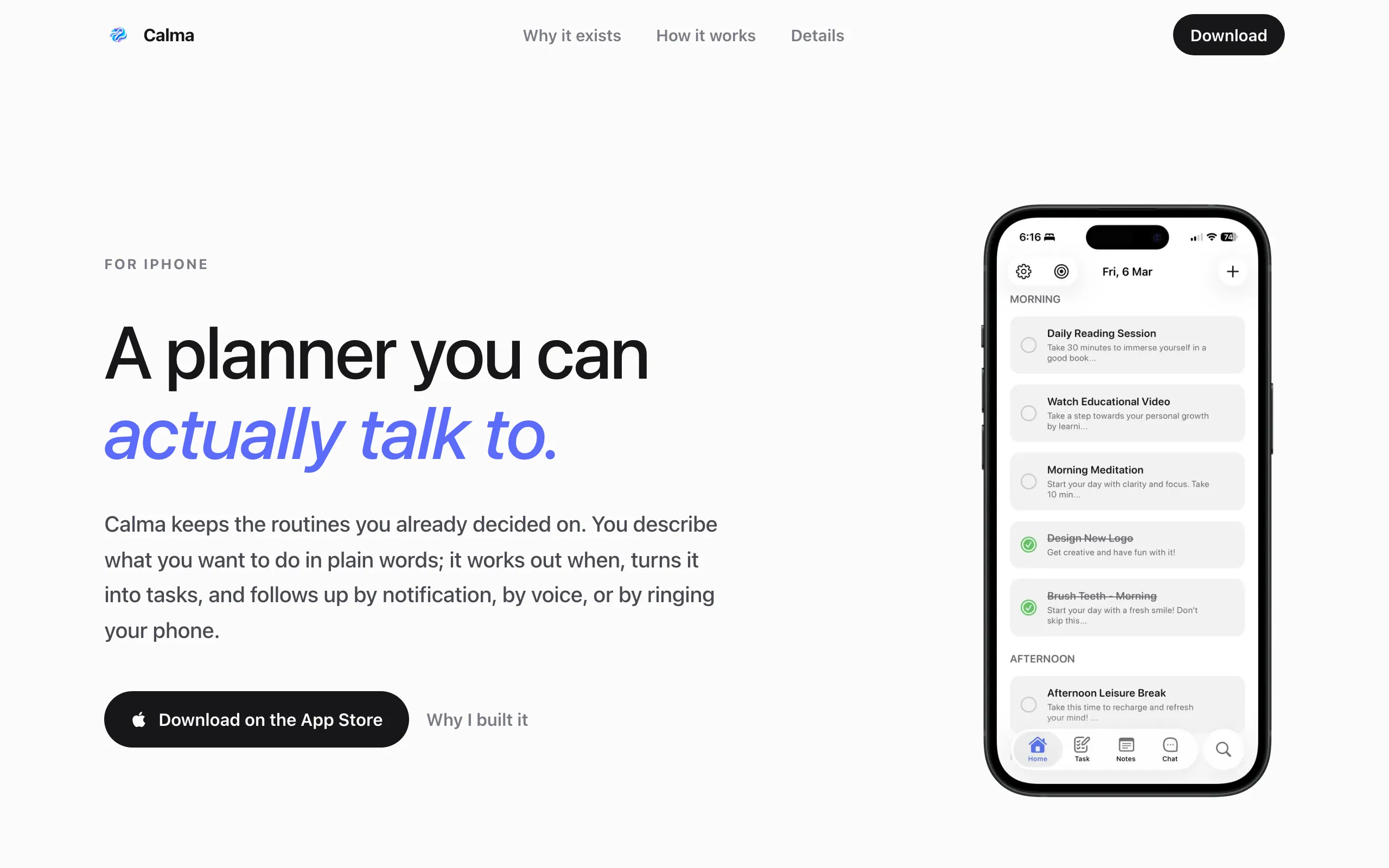 Screenshot of Calma - AI Lifestyle Planner for iOS